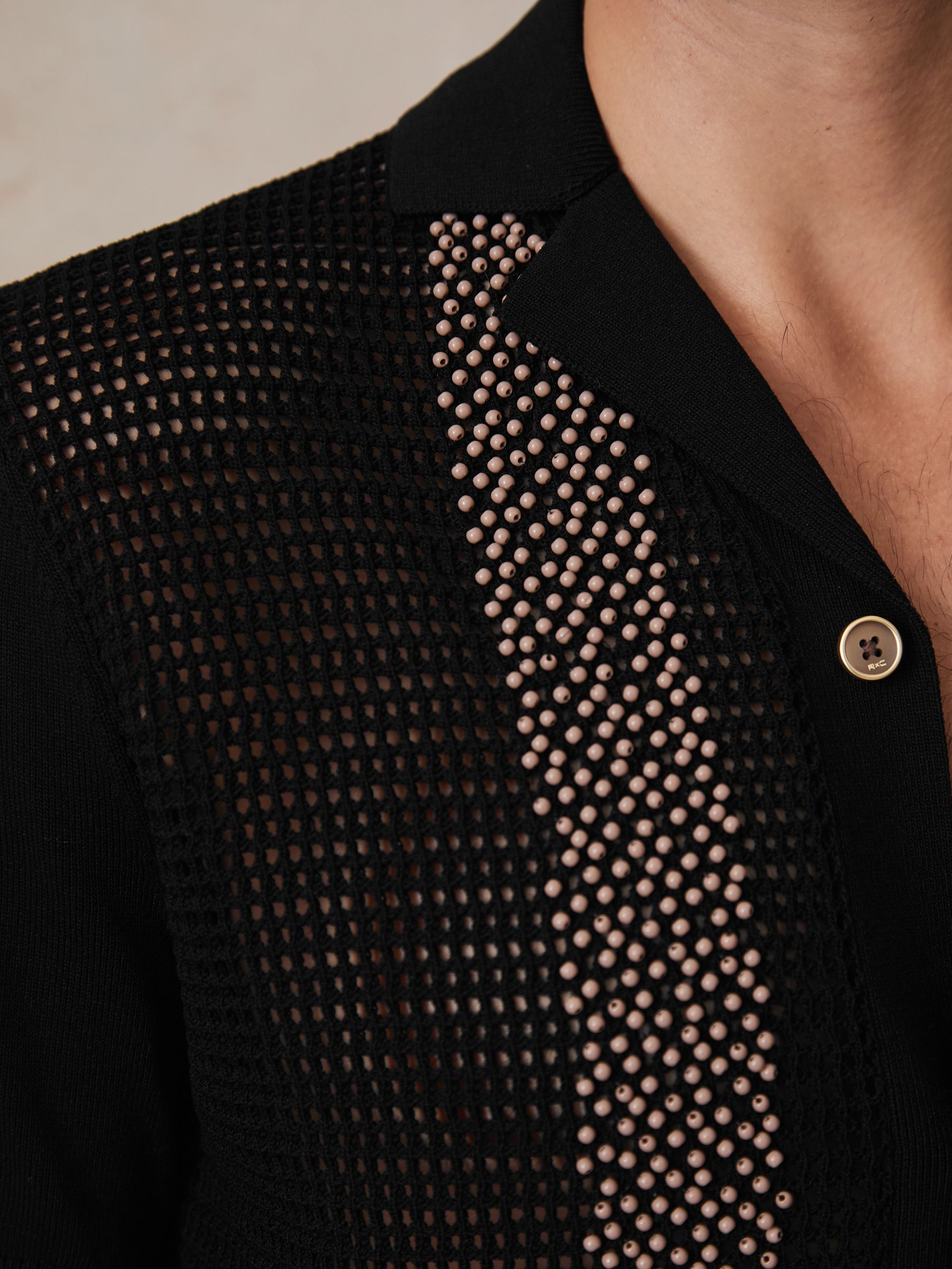 Reiss | Ché Beaded Crochet Shirt in Black