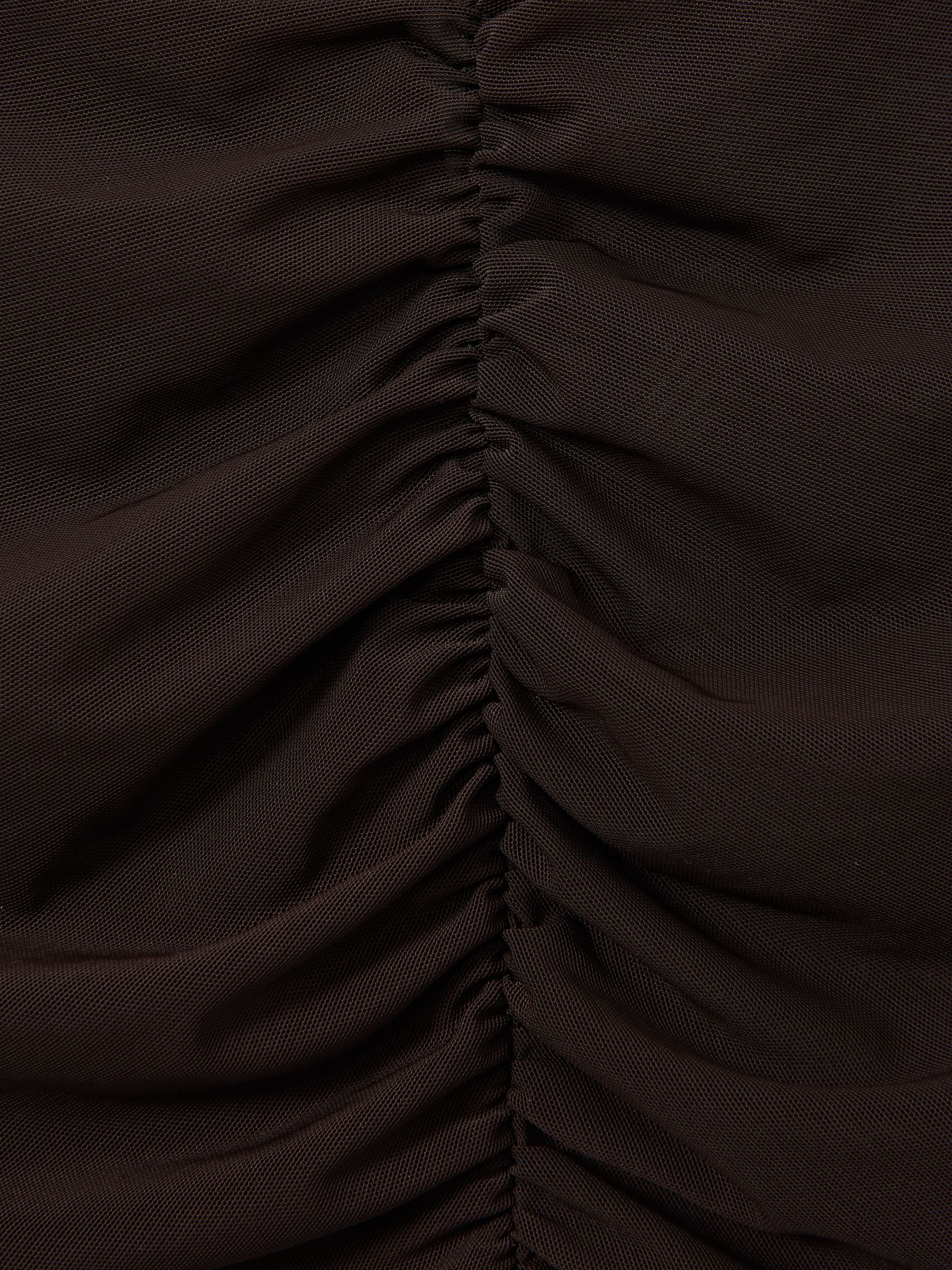 Mesh Ruched Midi Dress in Chocolate