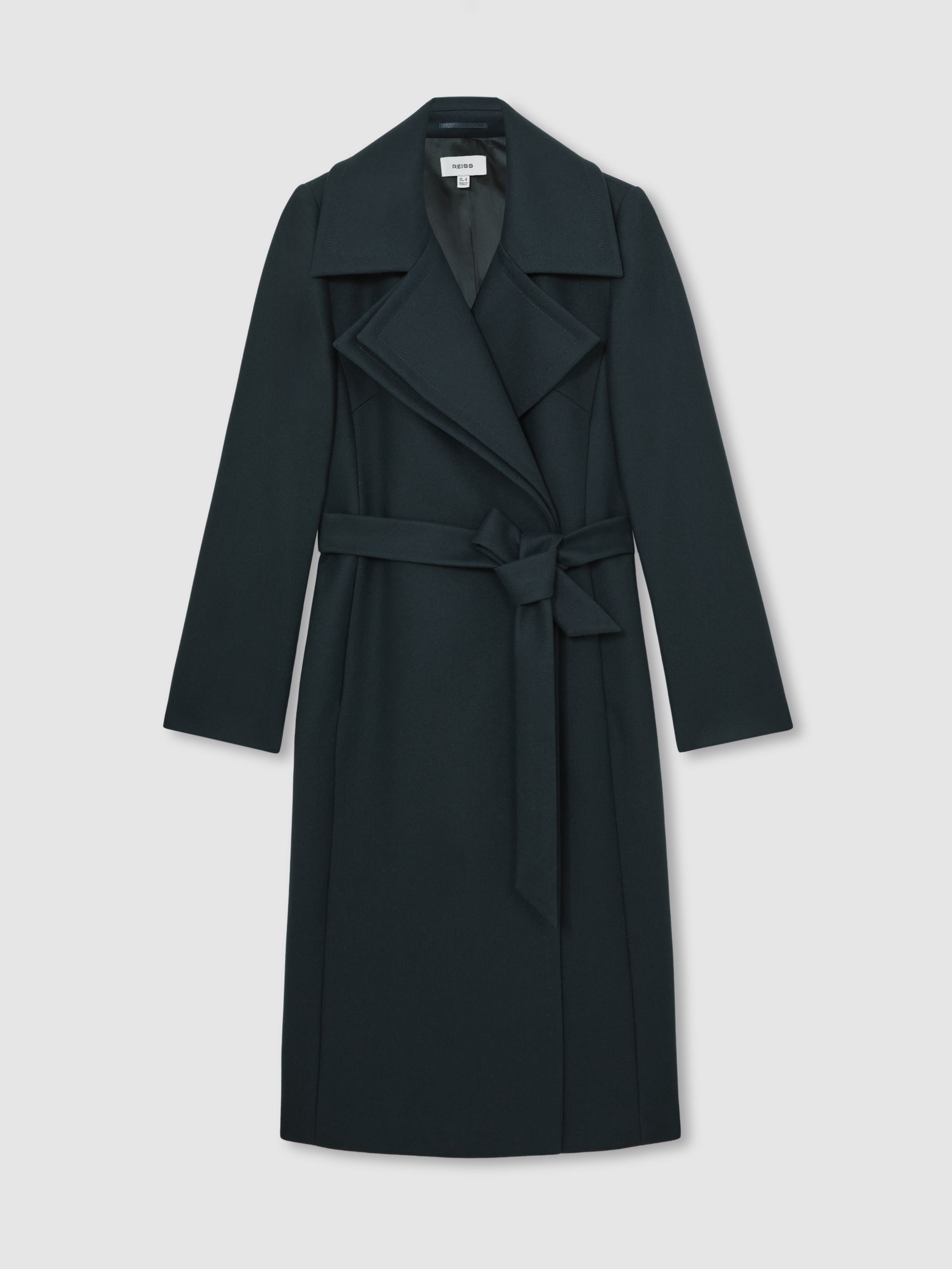 Petite Wool-Blend Double-Lapel Belted Coat With Cashmere in Teal