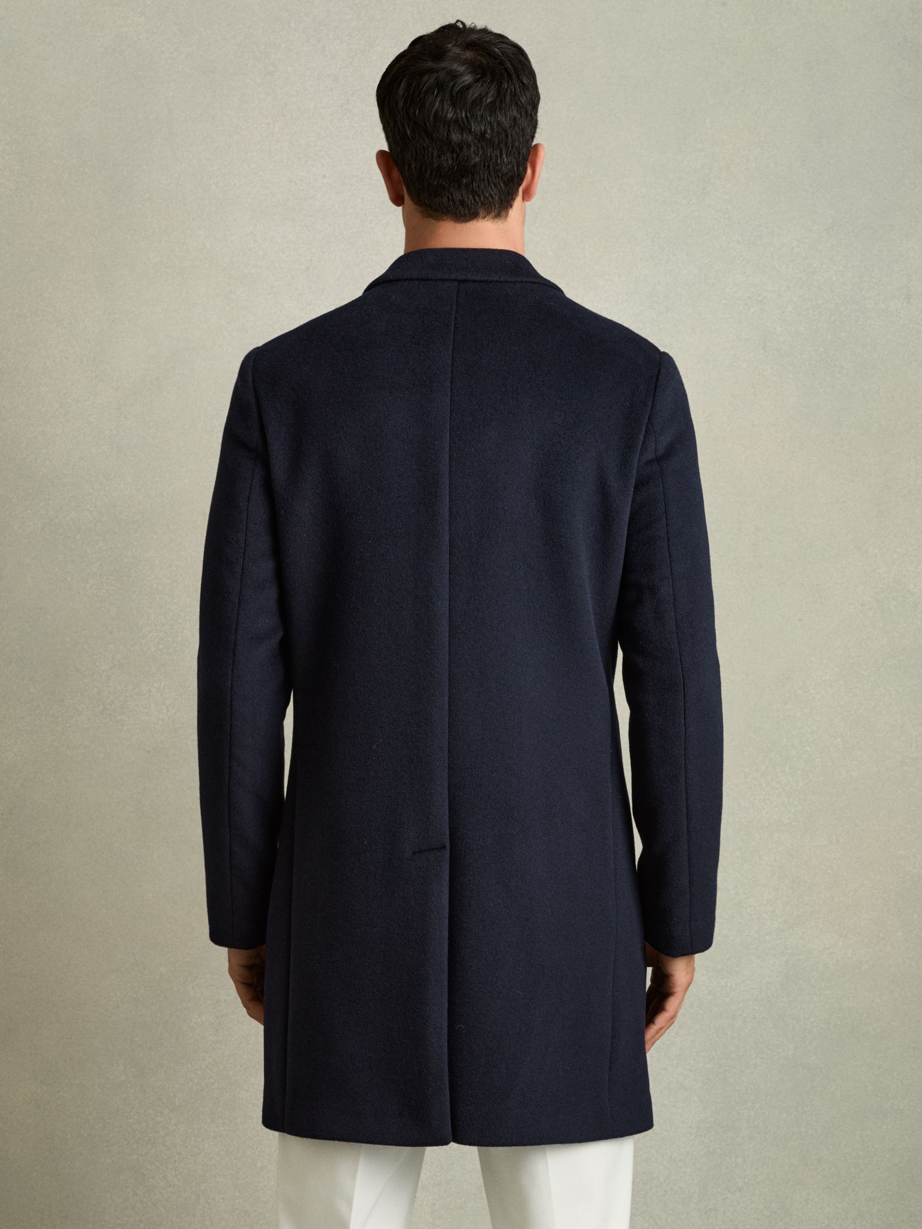Wool Blend Single Breasted Epsom Overcoat in Navy