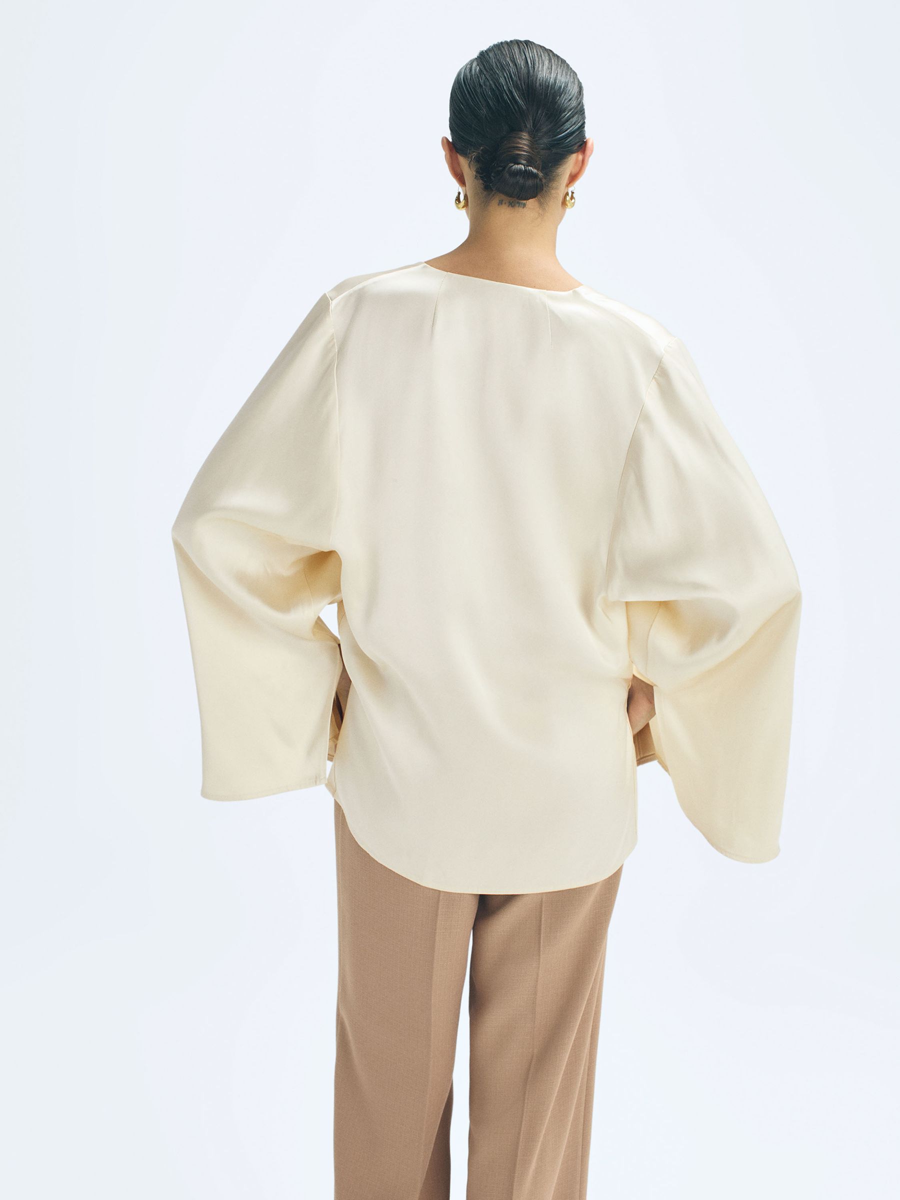 Duchess Satin Split Sleeve Top in Champagne