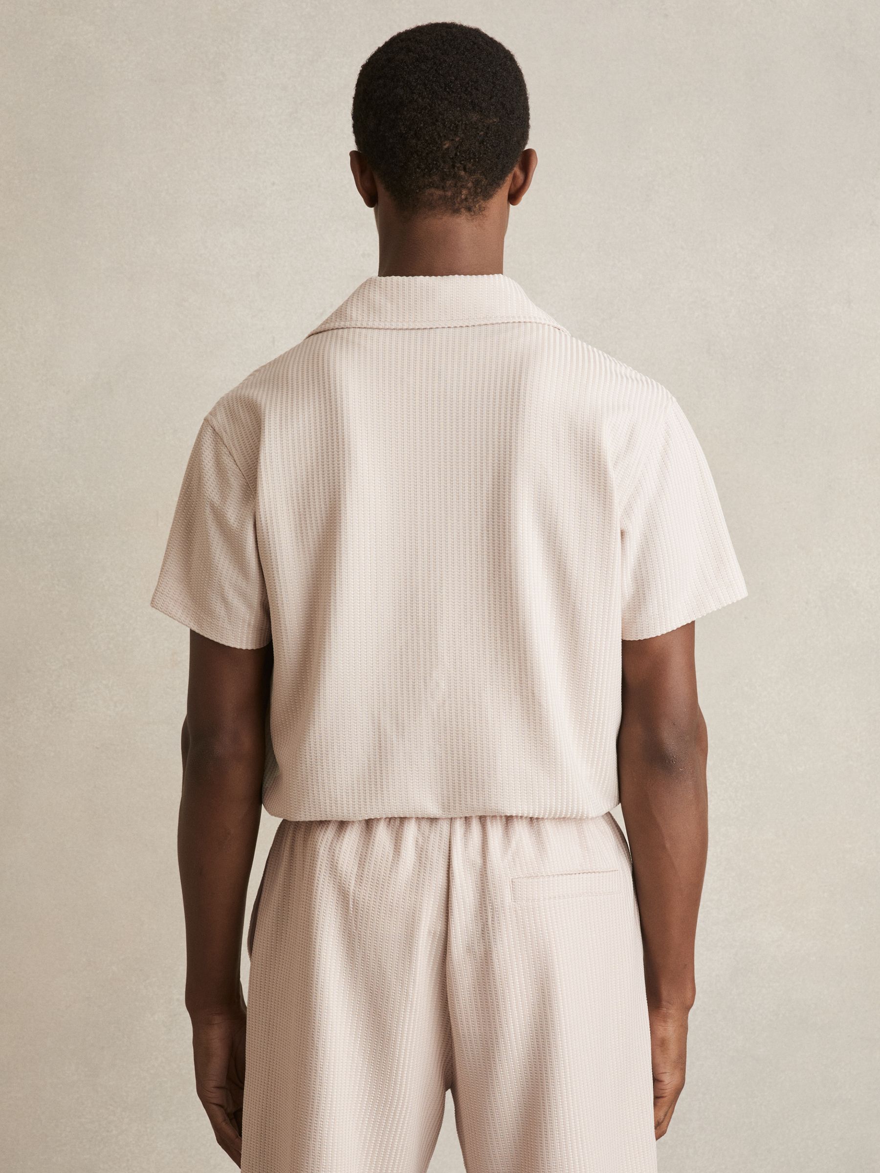 Textured-Knit Cuban-Collar Shirt in Champagne