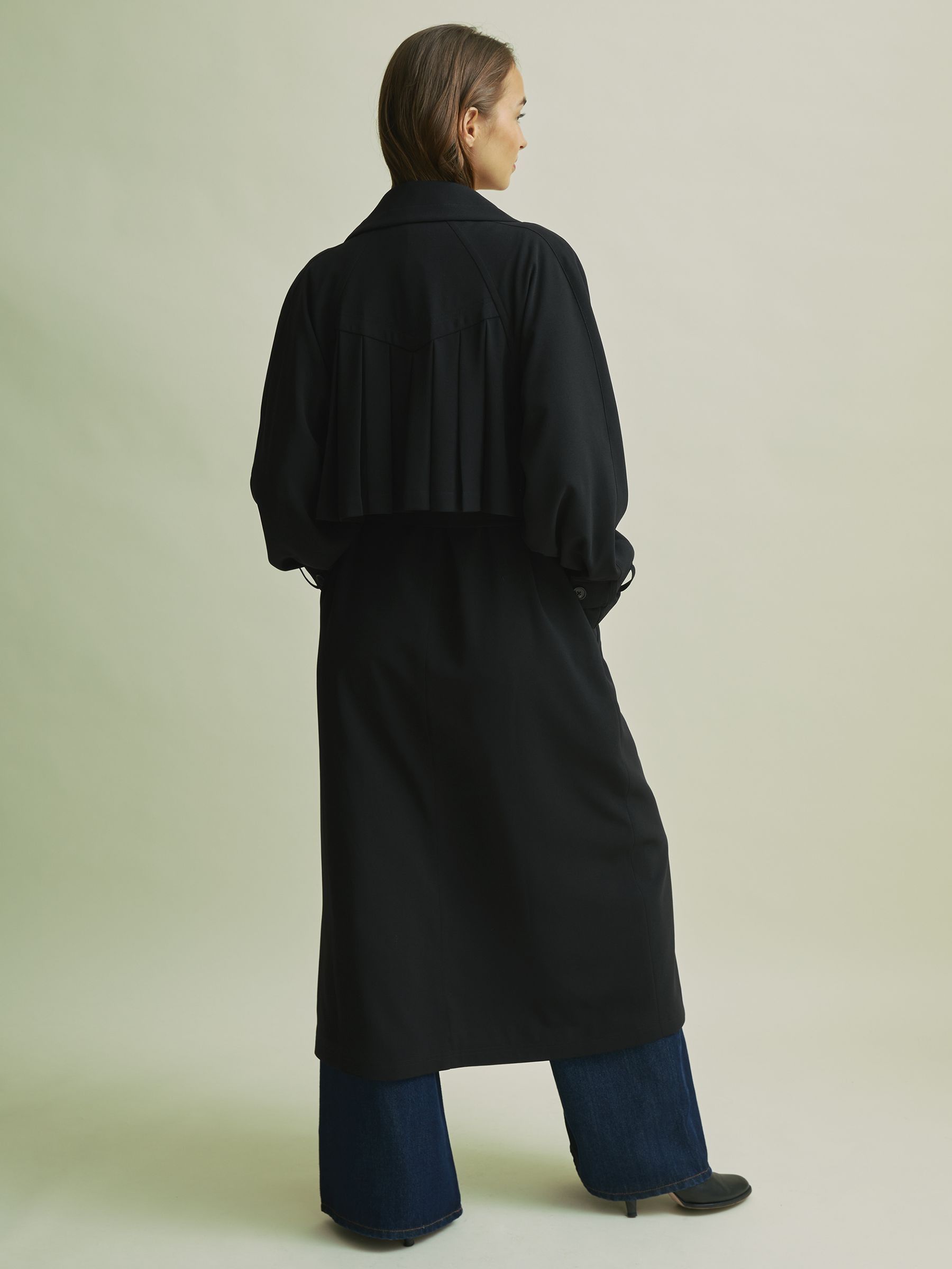 Florere Double Breasted Belted Trench Coat in Black