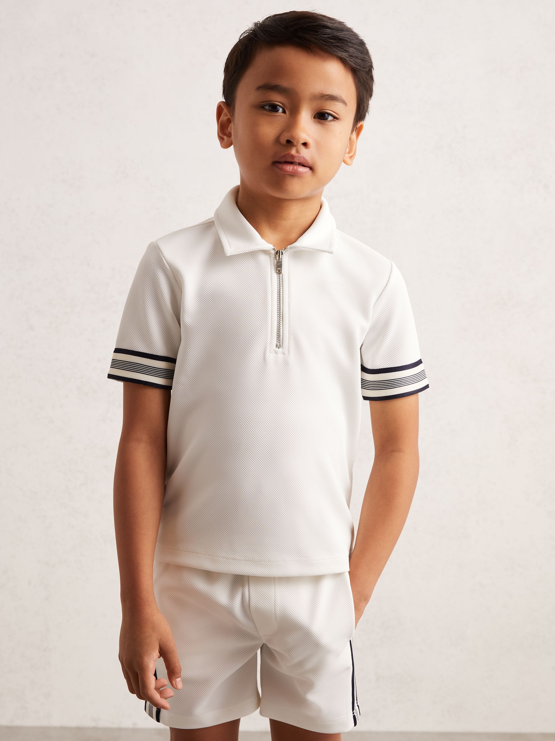 9-13 yrs Textured Half Zip Polo Shirt in White