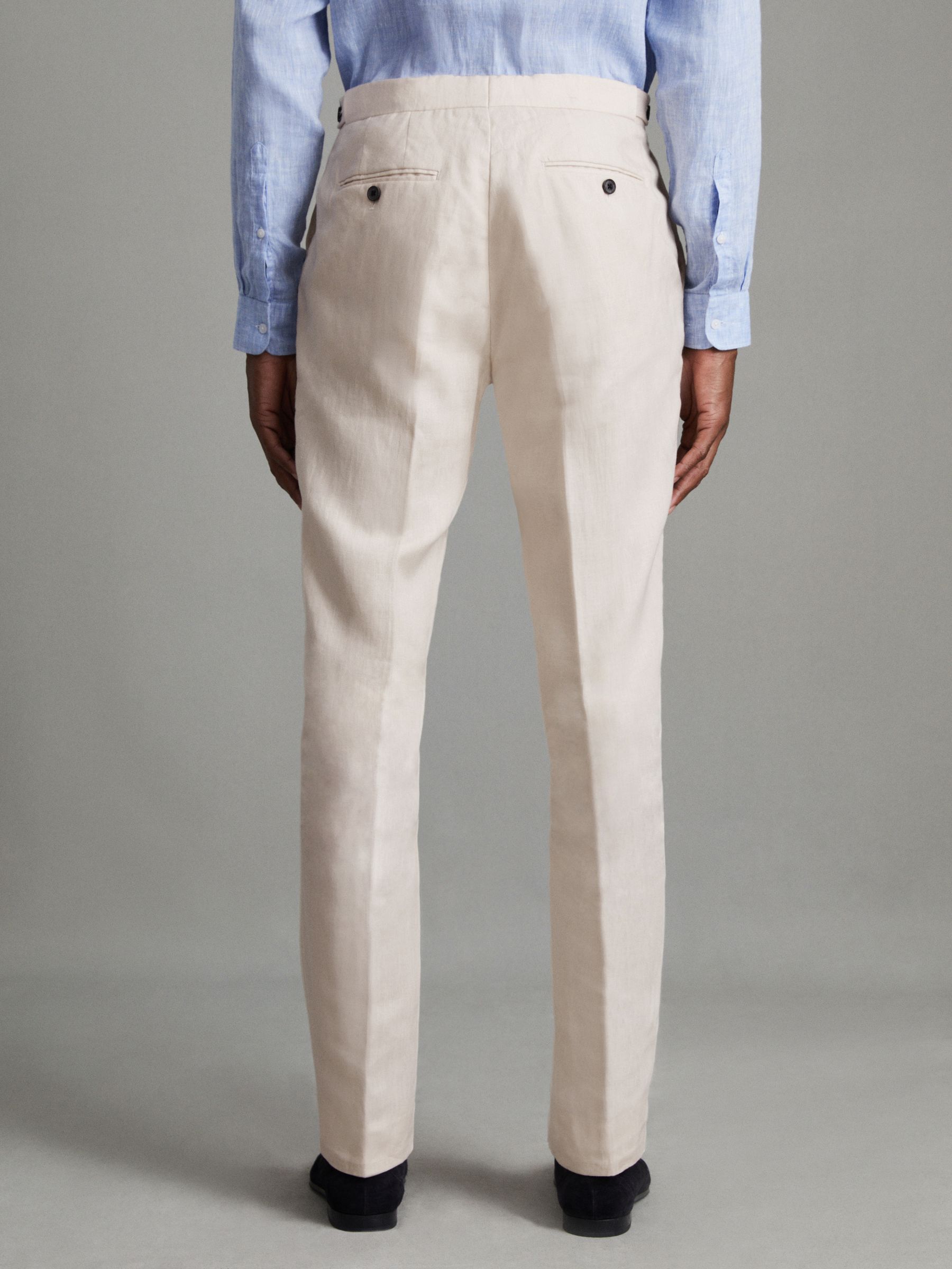 Slim Fit Linen Trousers in Stone