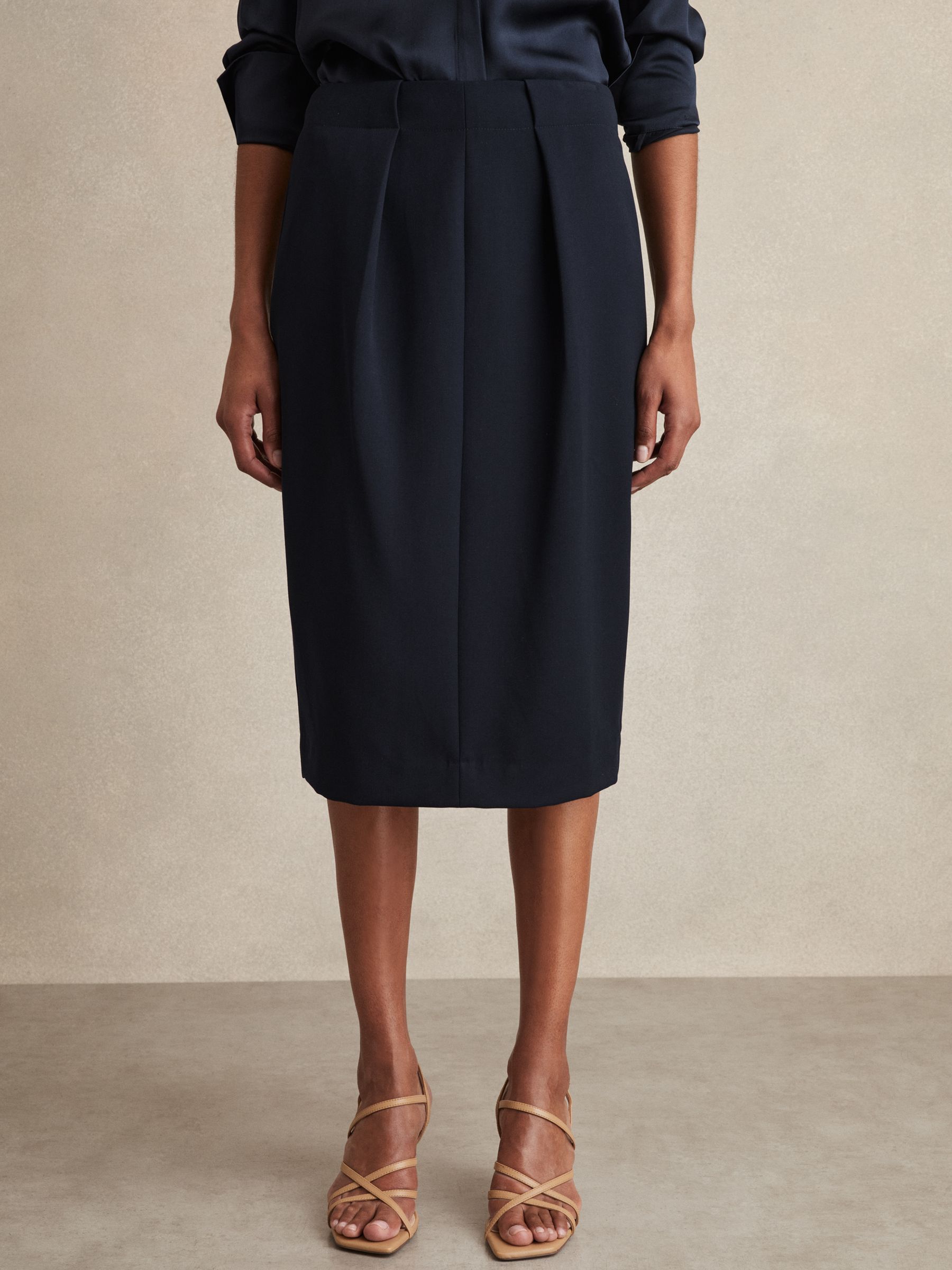 Petite Tailored Midi Suit Skirt in Navy