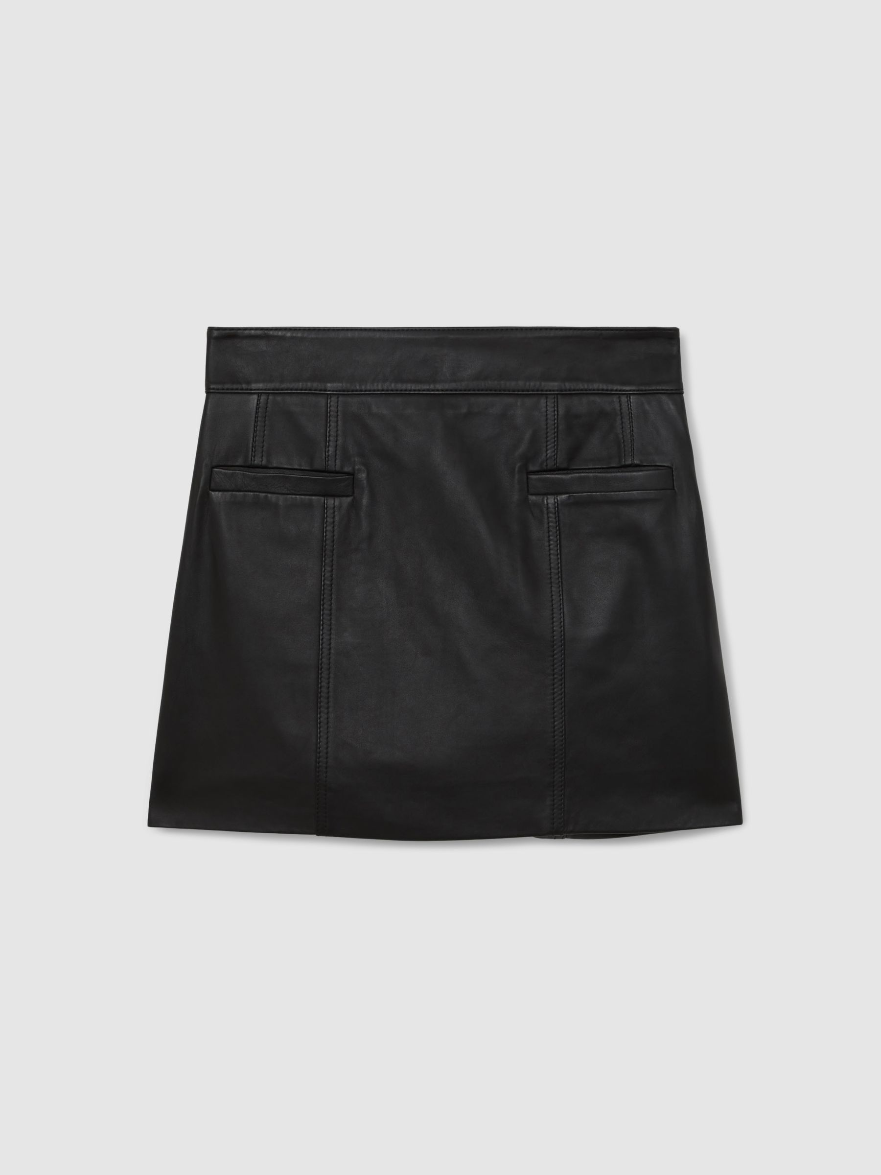 Leather Welt-Pocket Mini Skirt in Black