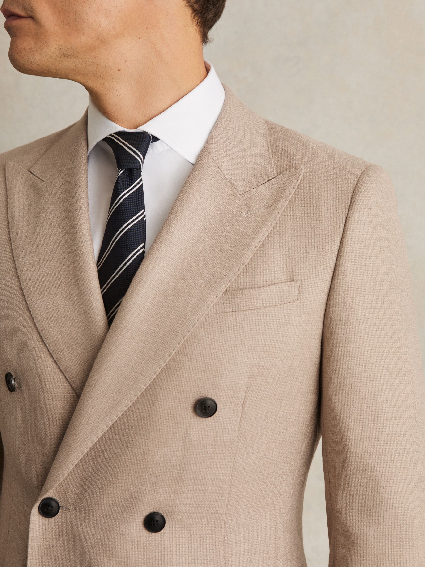 Slim-Fit Wool-Blend Double-Breasted Suit Blazer in Oatmeal Brown