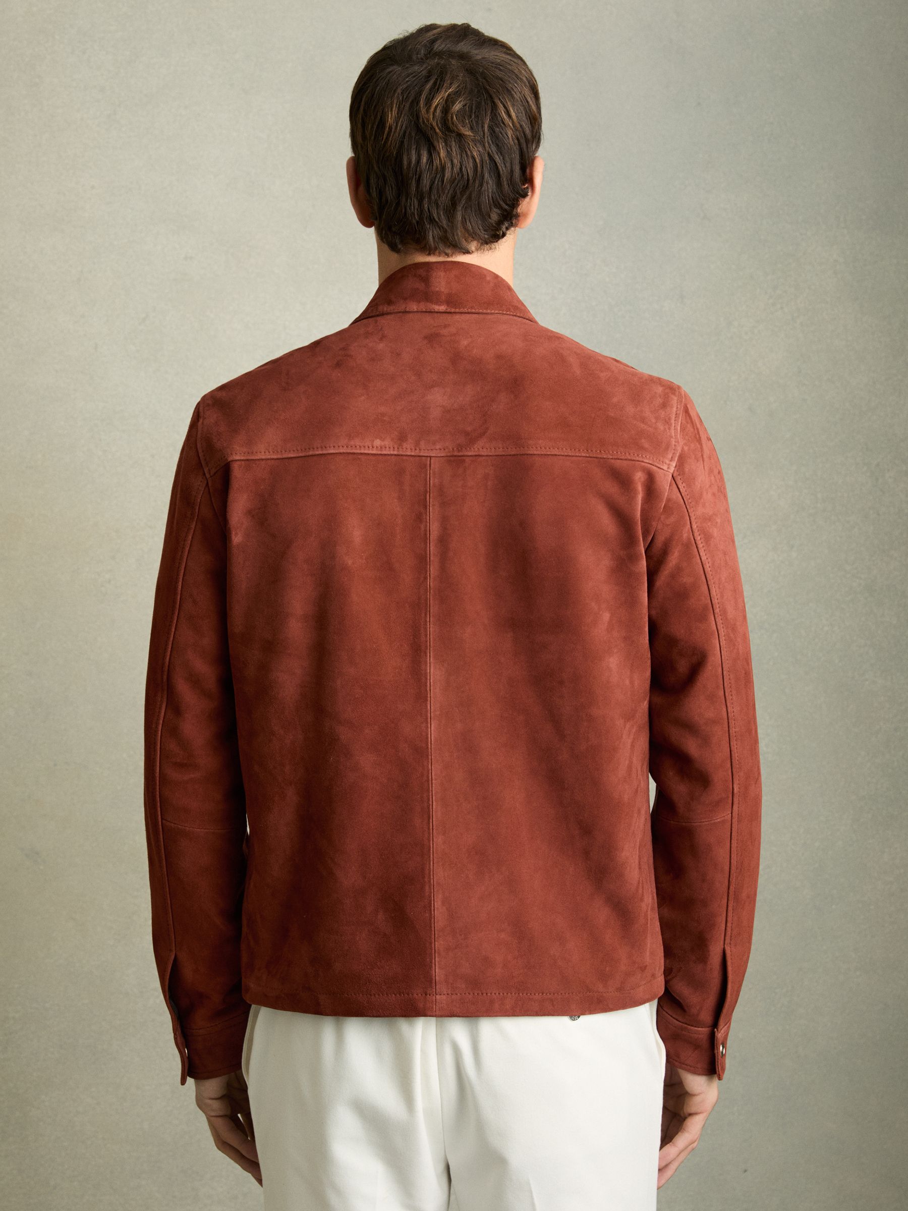 Suede Zip-Through Jacket in Burnt Red