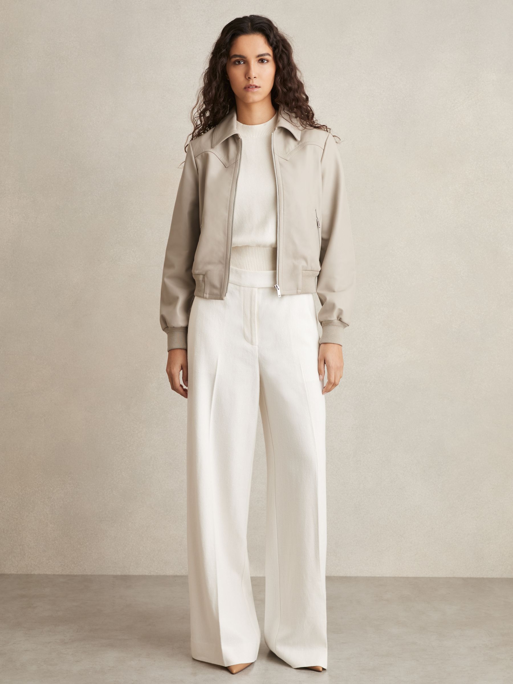 Leather Bomber Jacket in Grey