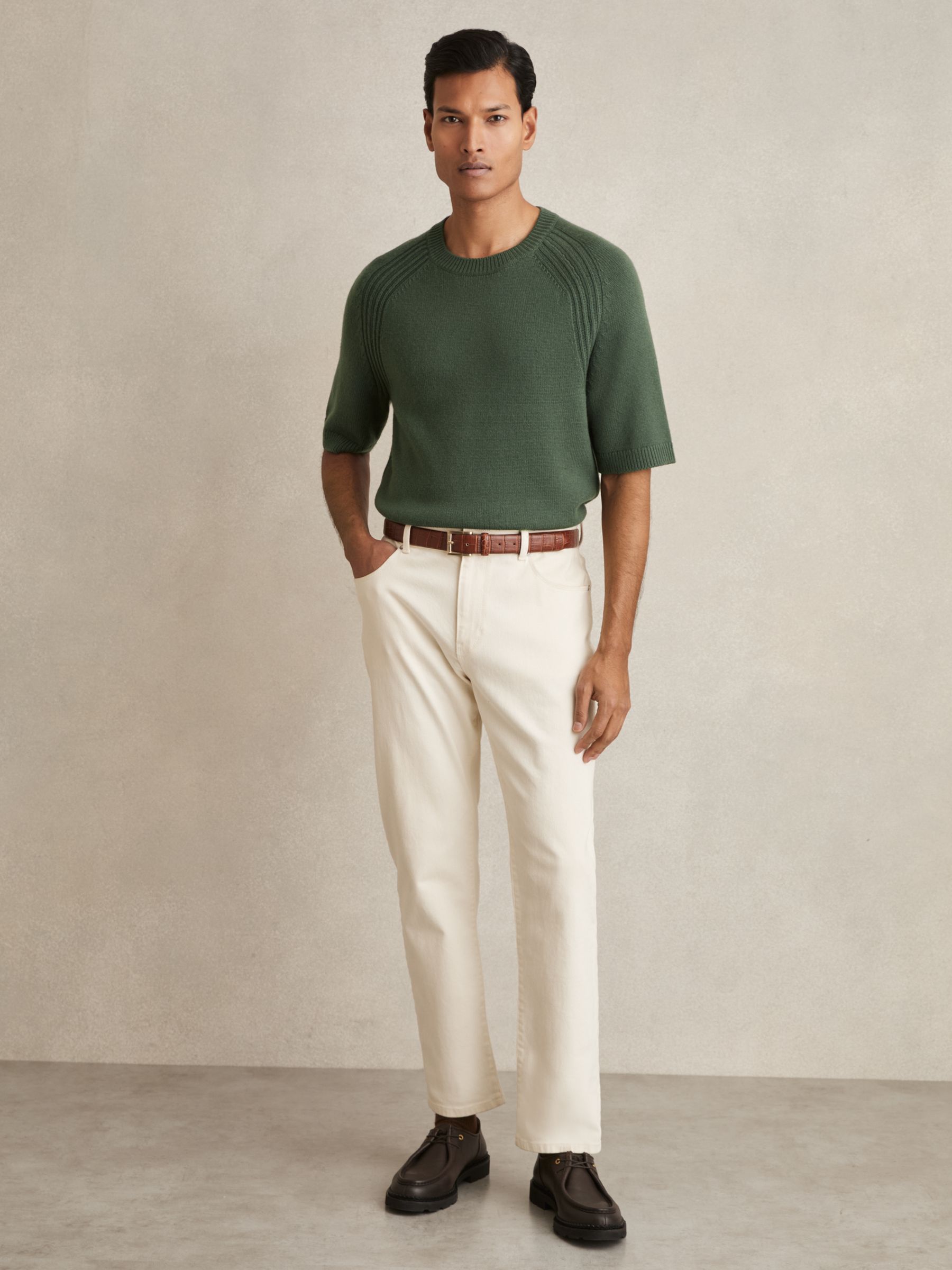 Wool Blend Heavy Knit T-Shirt in Kale Green