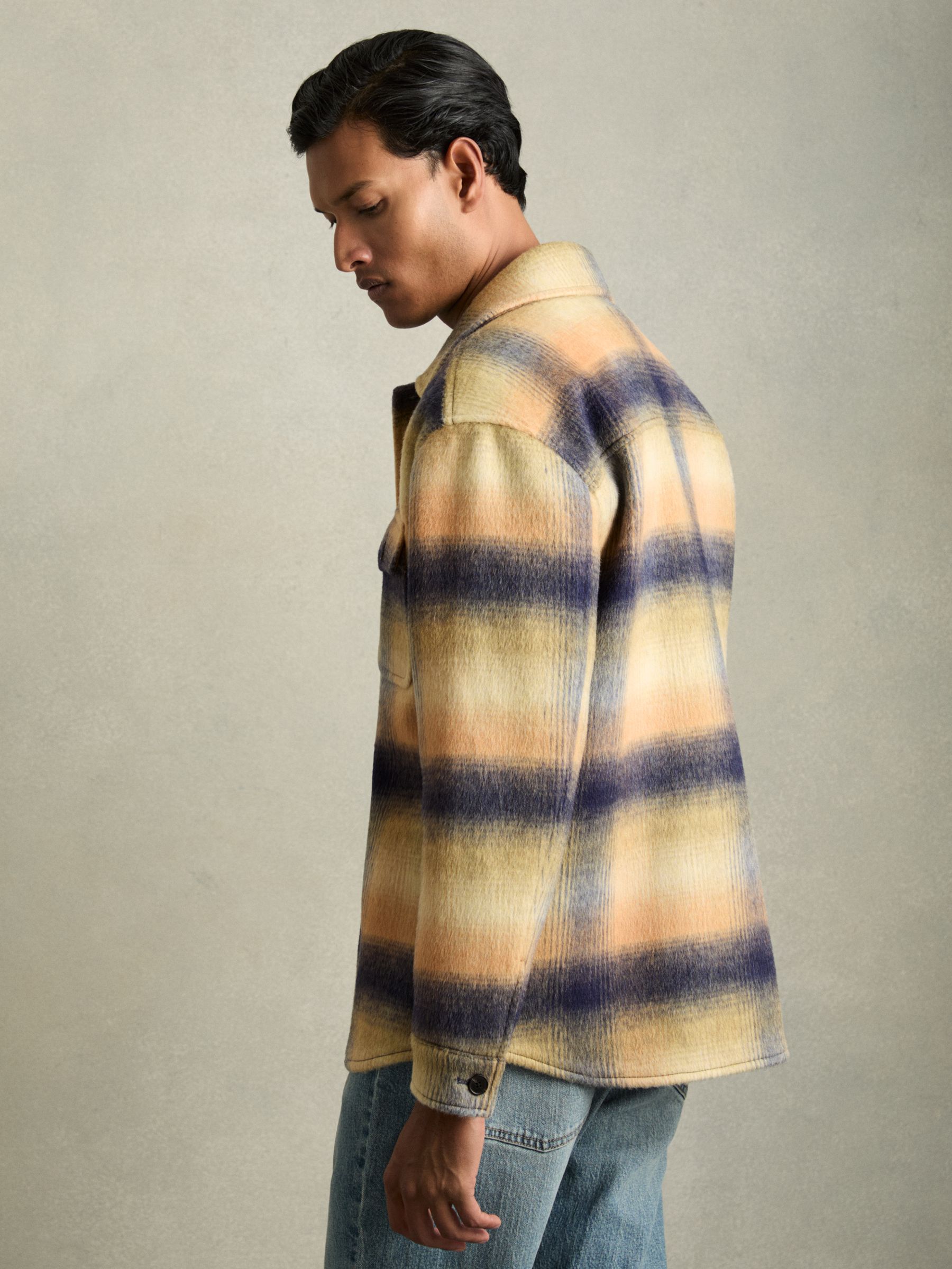 Brushed Wool-Blend Check Overshirt in Amber Orange