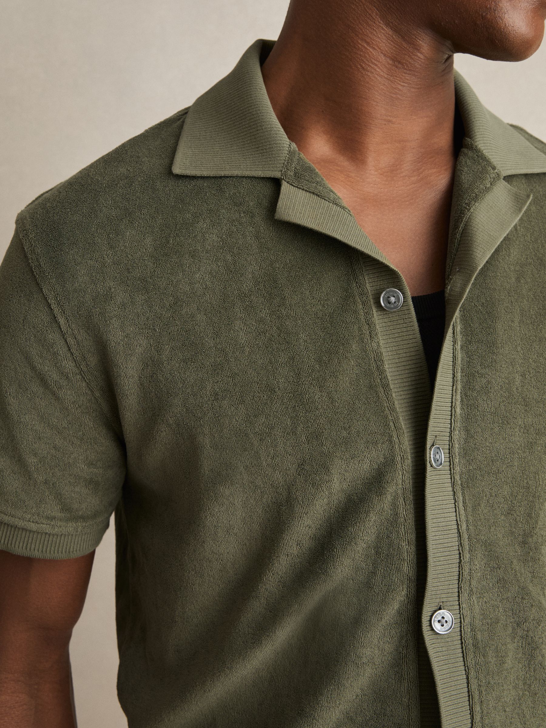 Cotton Blend Towelling Shirt in Green