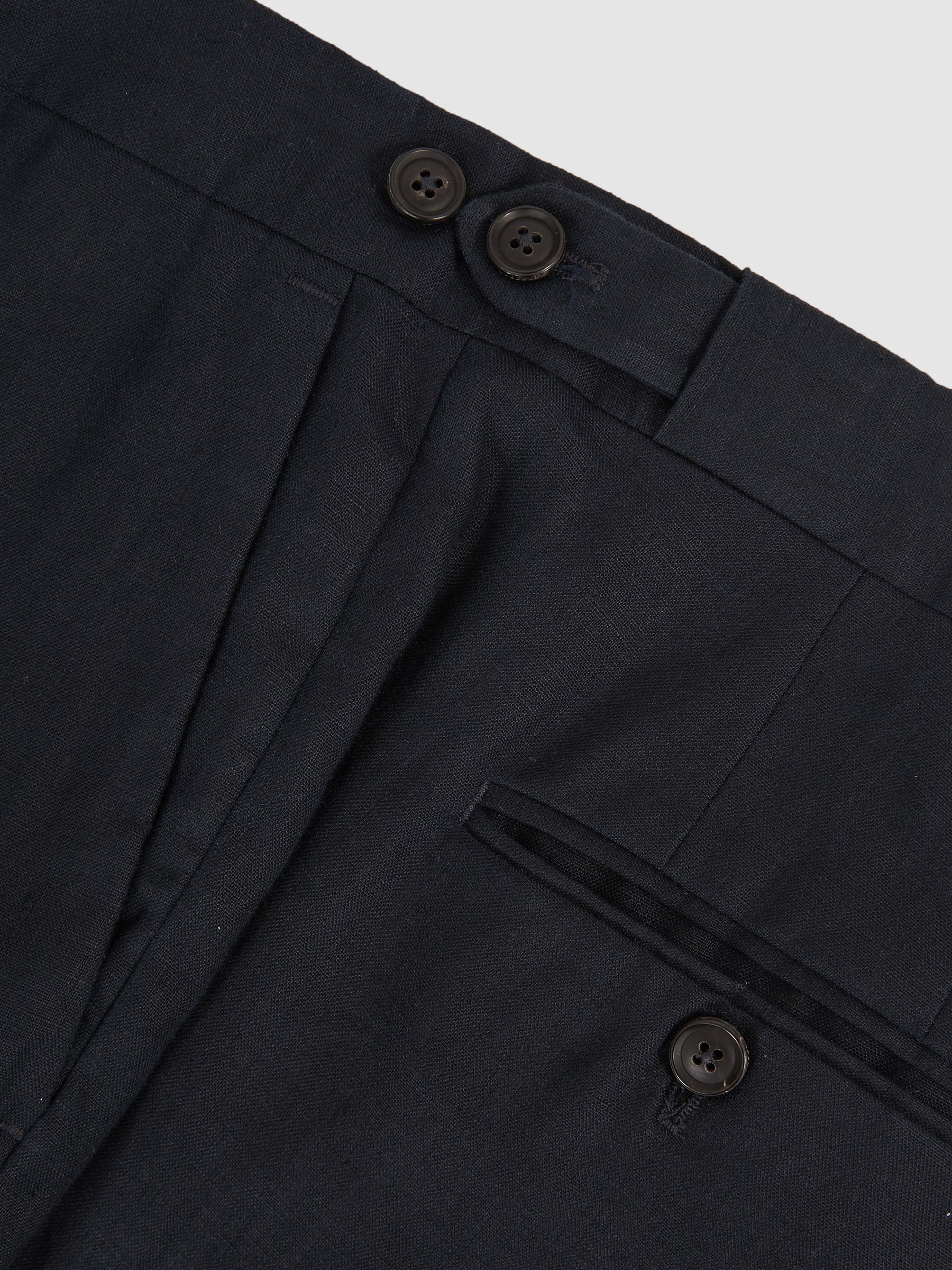 Slim Fit Linen Trousers in Navy