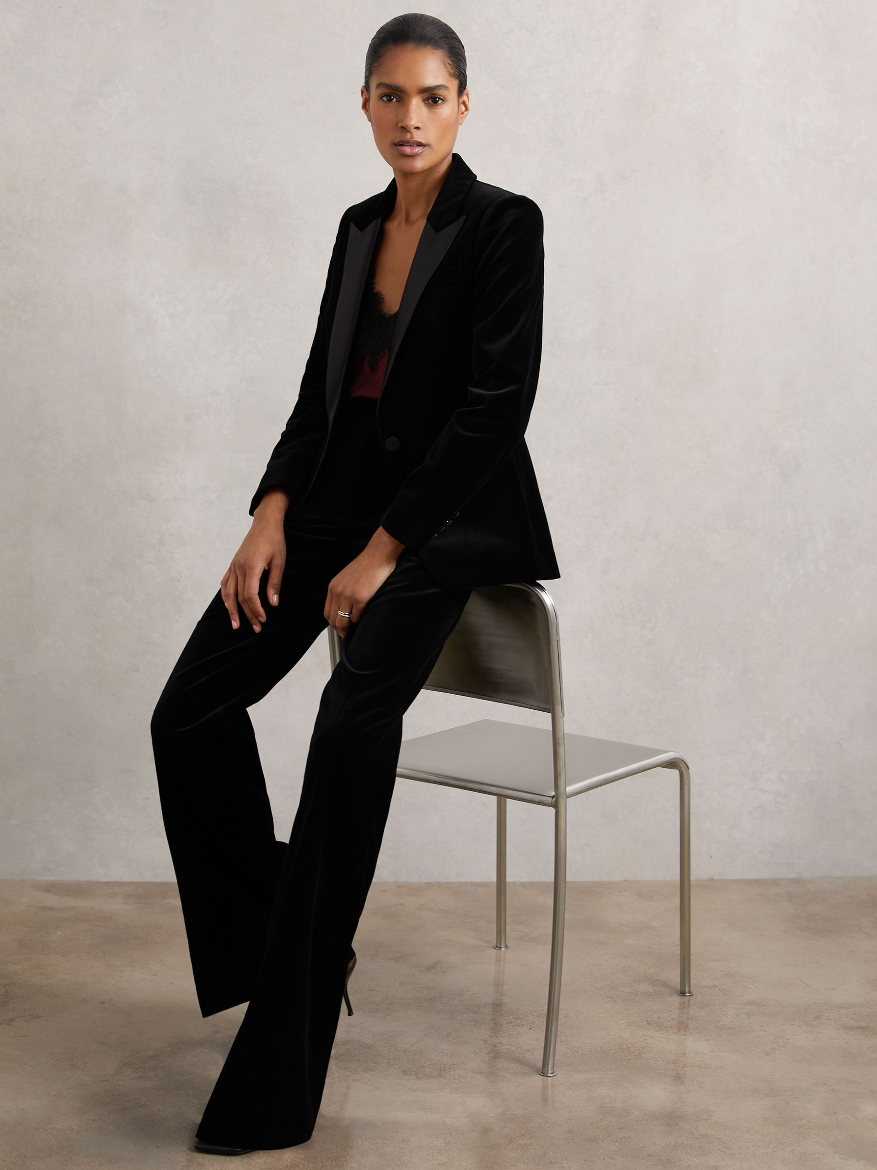 Velvet Flared Trousers in Black