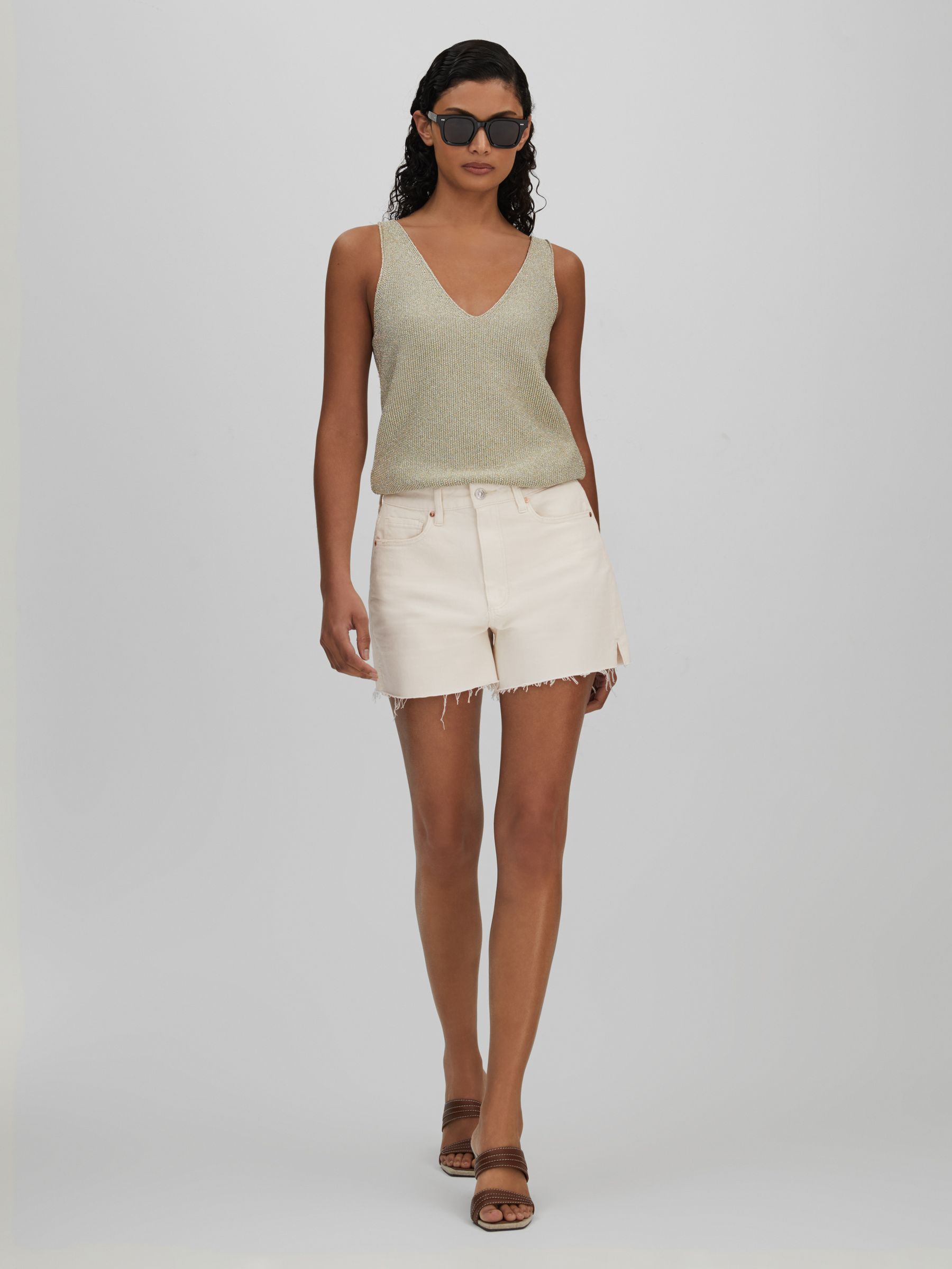Paige Light Blonde Raw Hem Denim Shorts in Light Blonde