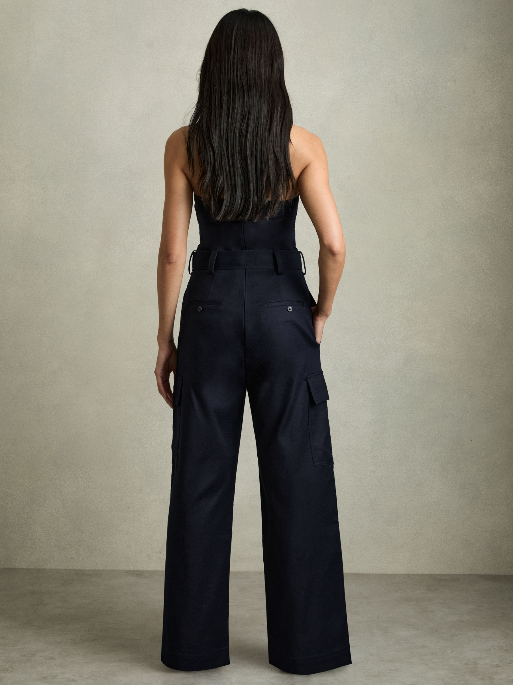 Lois Navy Strapless Belted Wide Leg Jumpsuit