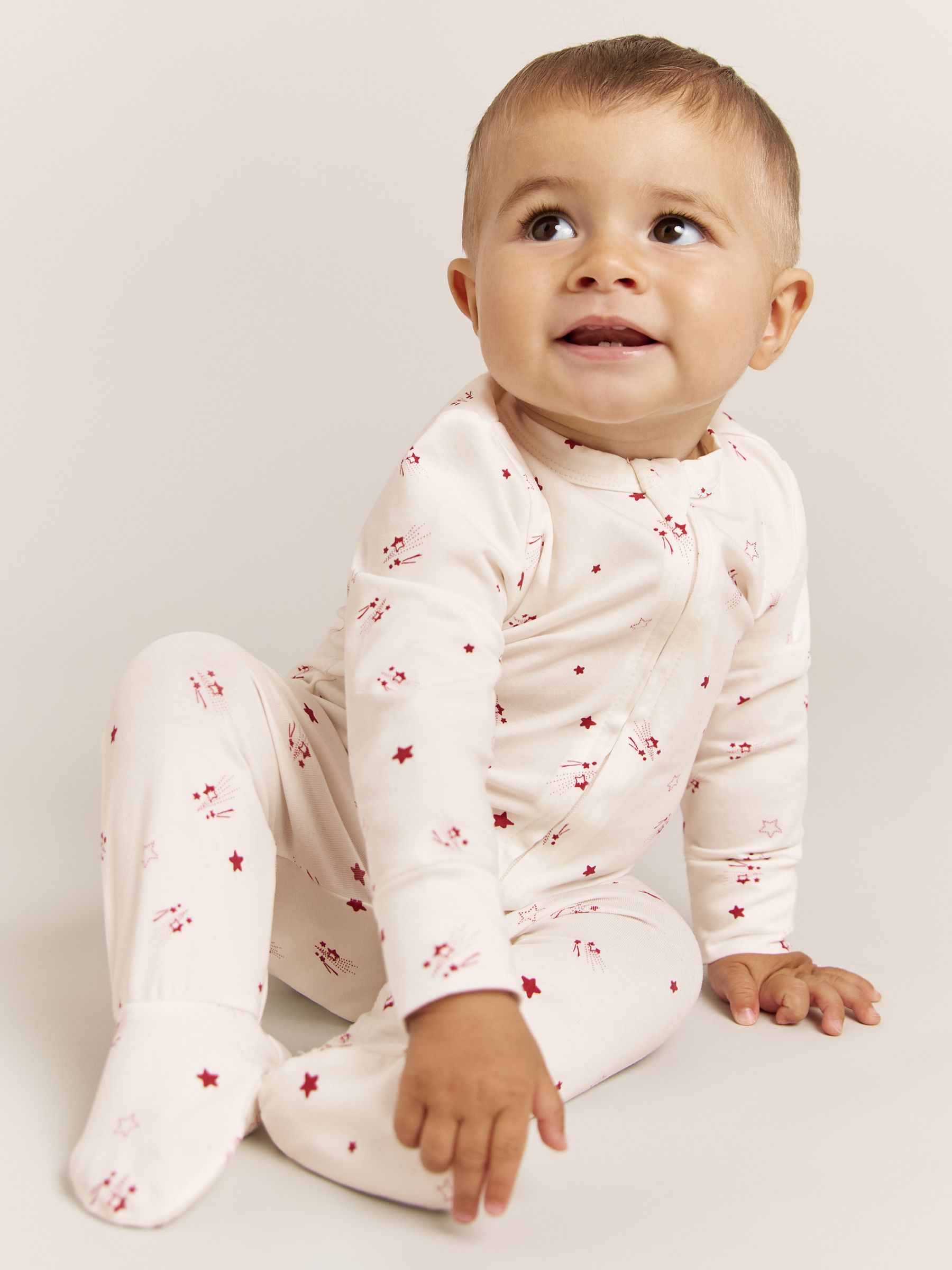 2 Pack Bird-Print Jersey Sleepsuits in Red Print