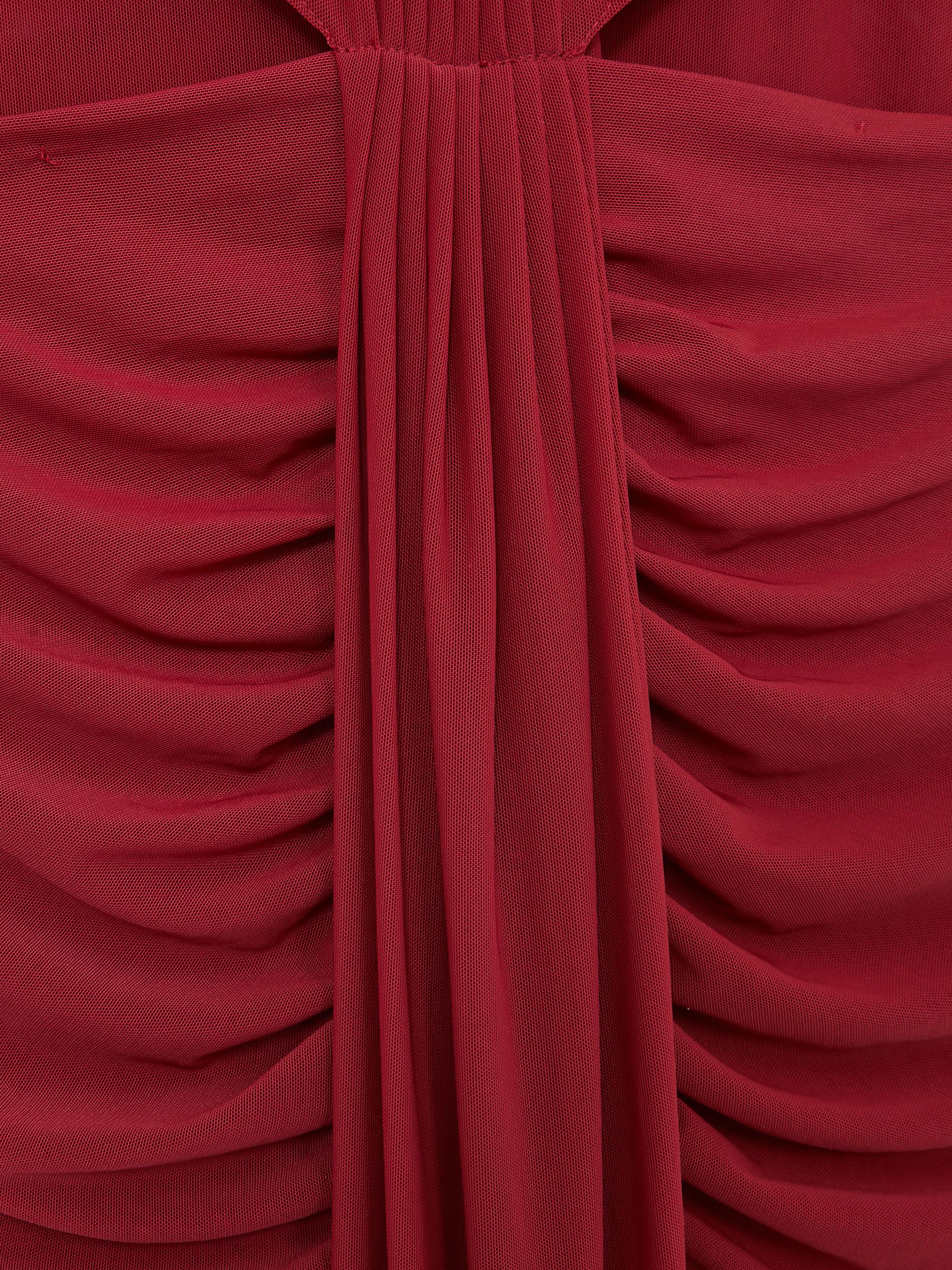 Ruched Sleeveless Maxi Dress in Dark Red