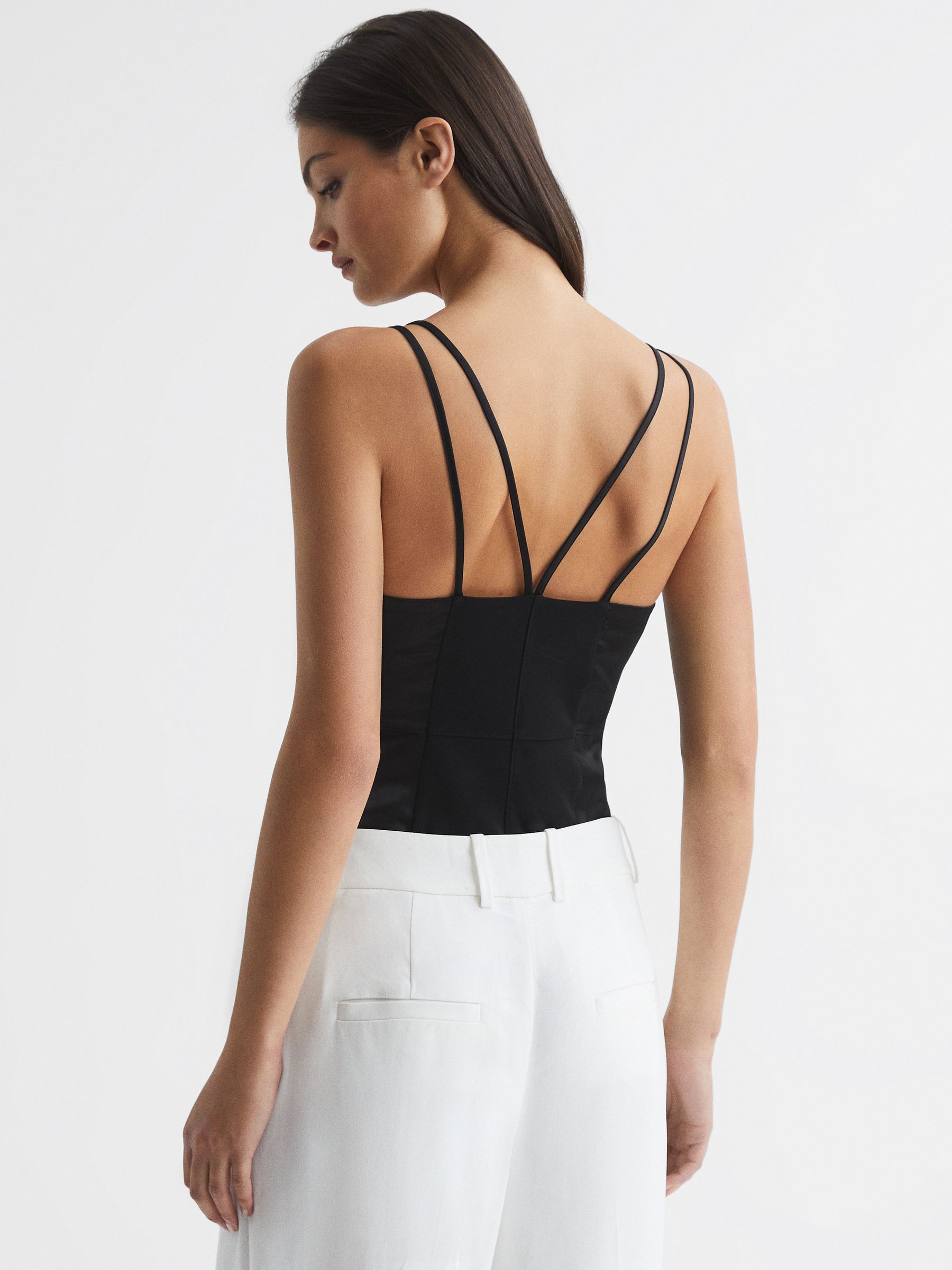 Mesh Contrast Strappy Cami Top in Black