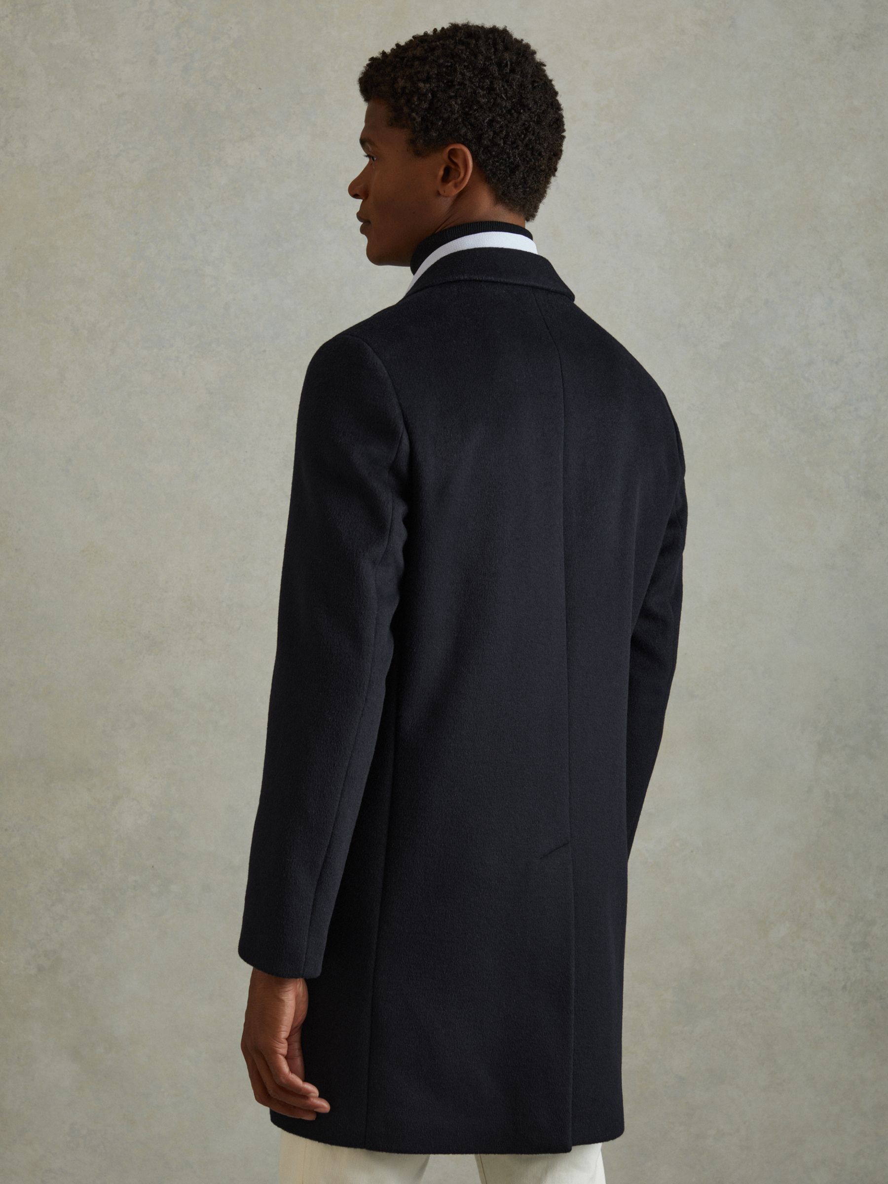 Wool Blend Single Breasted Epsom Overcoat in Navy