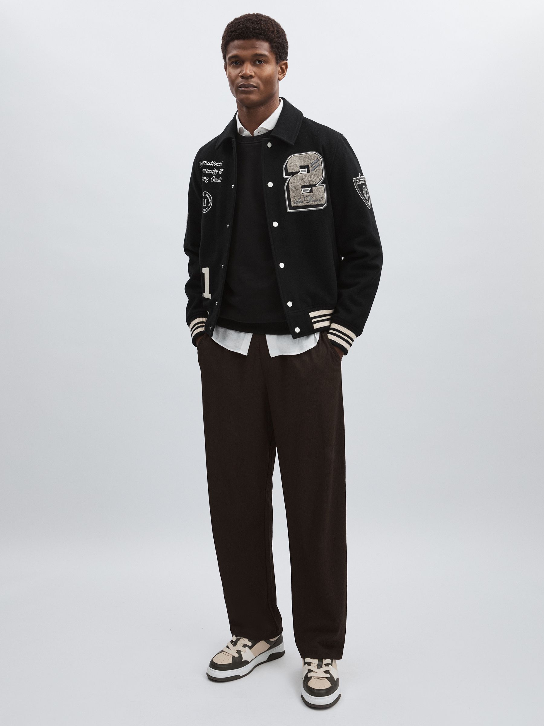 Les Deux Wool-Blend Varsity Jacket in Black