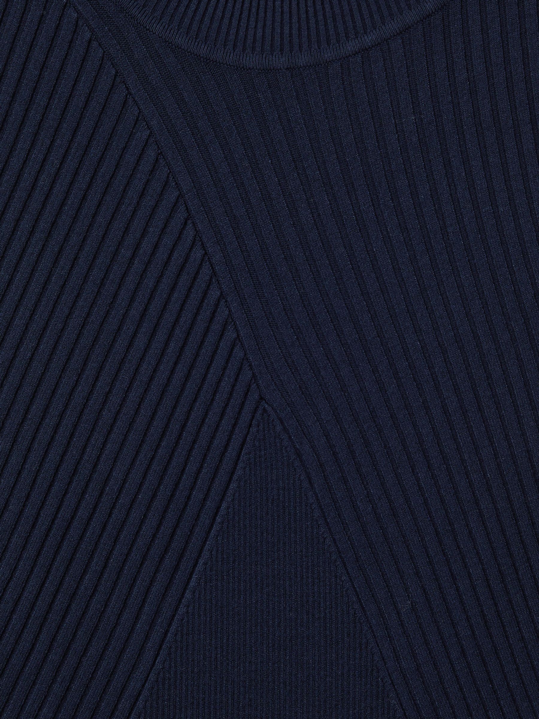 Round Neck Ribbed Midi Dress in Navy