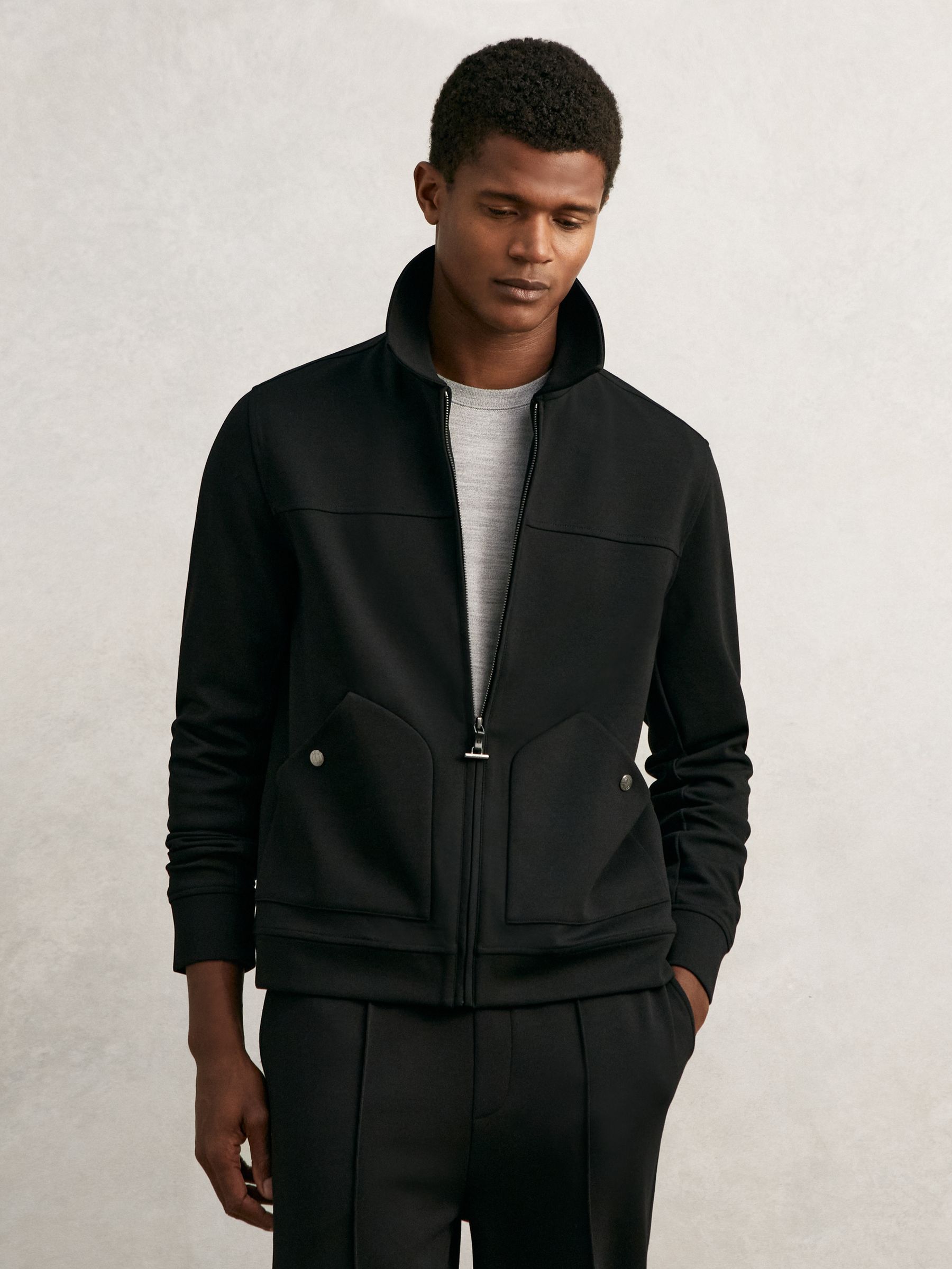 Interlock Zip Through Overshirt in Black