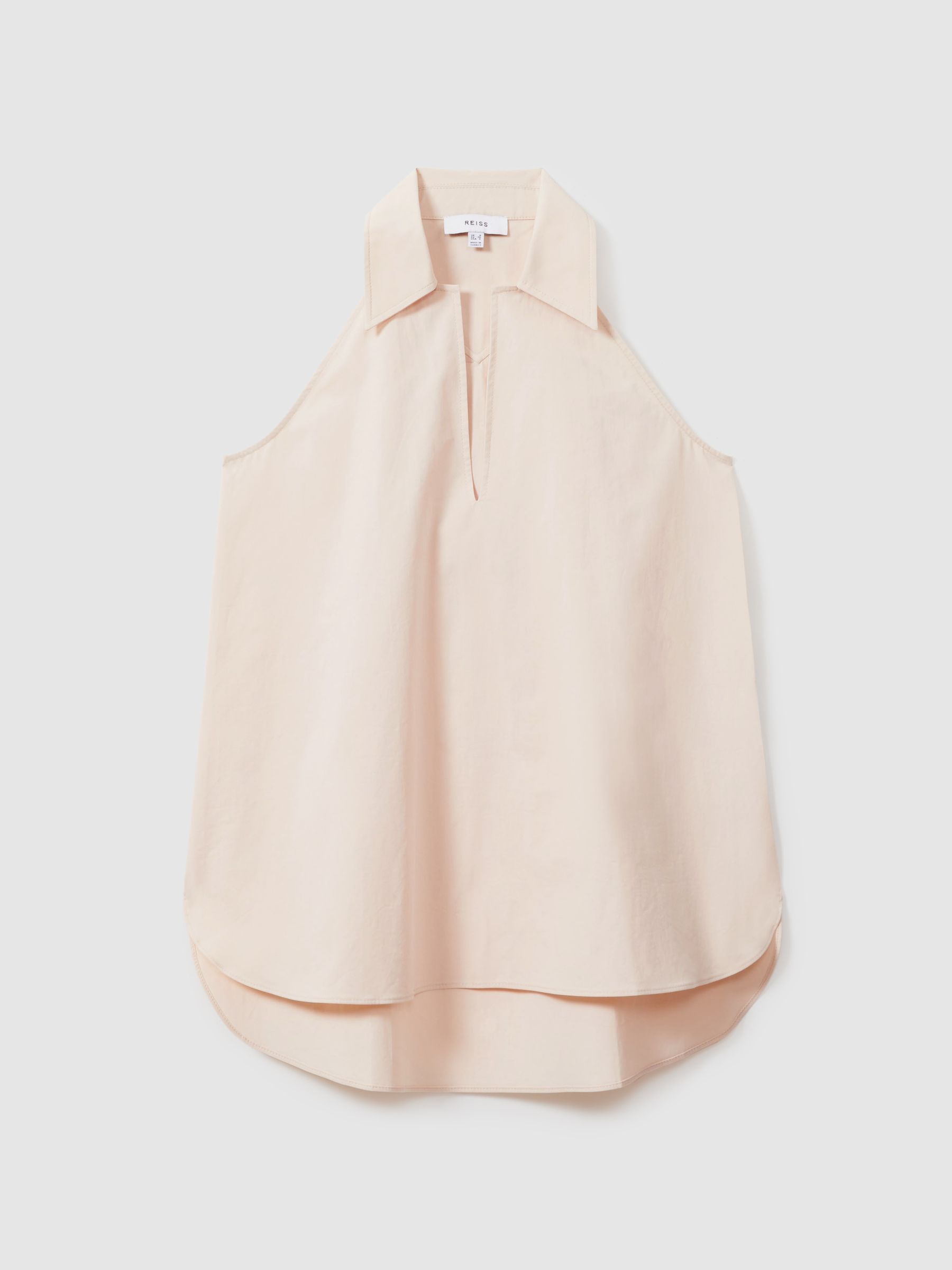 Open-Collar Cotton Blend Sleeveless Top in Neutral