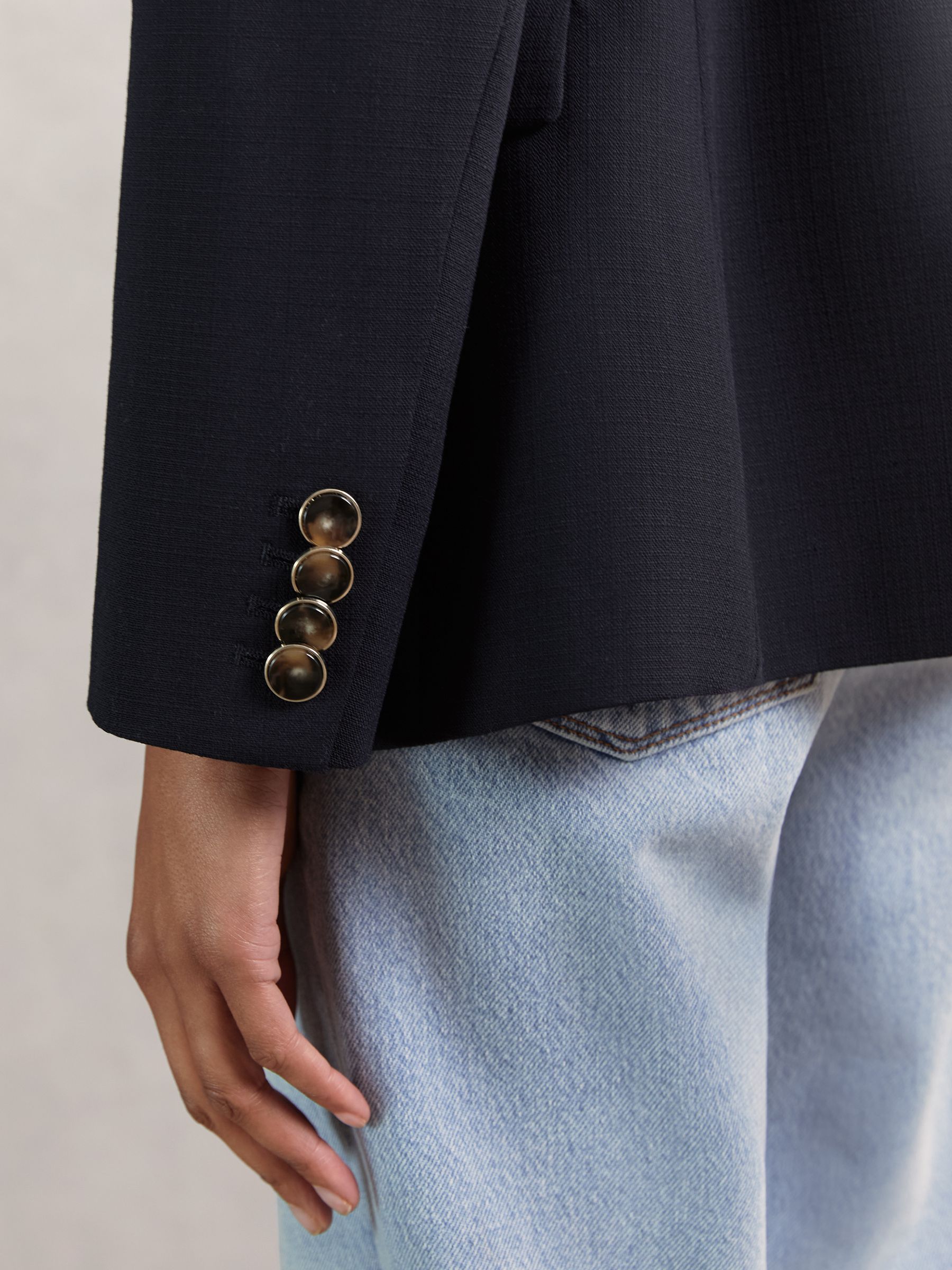 Wool-Blend Double-Breasted Blazer in Navy