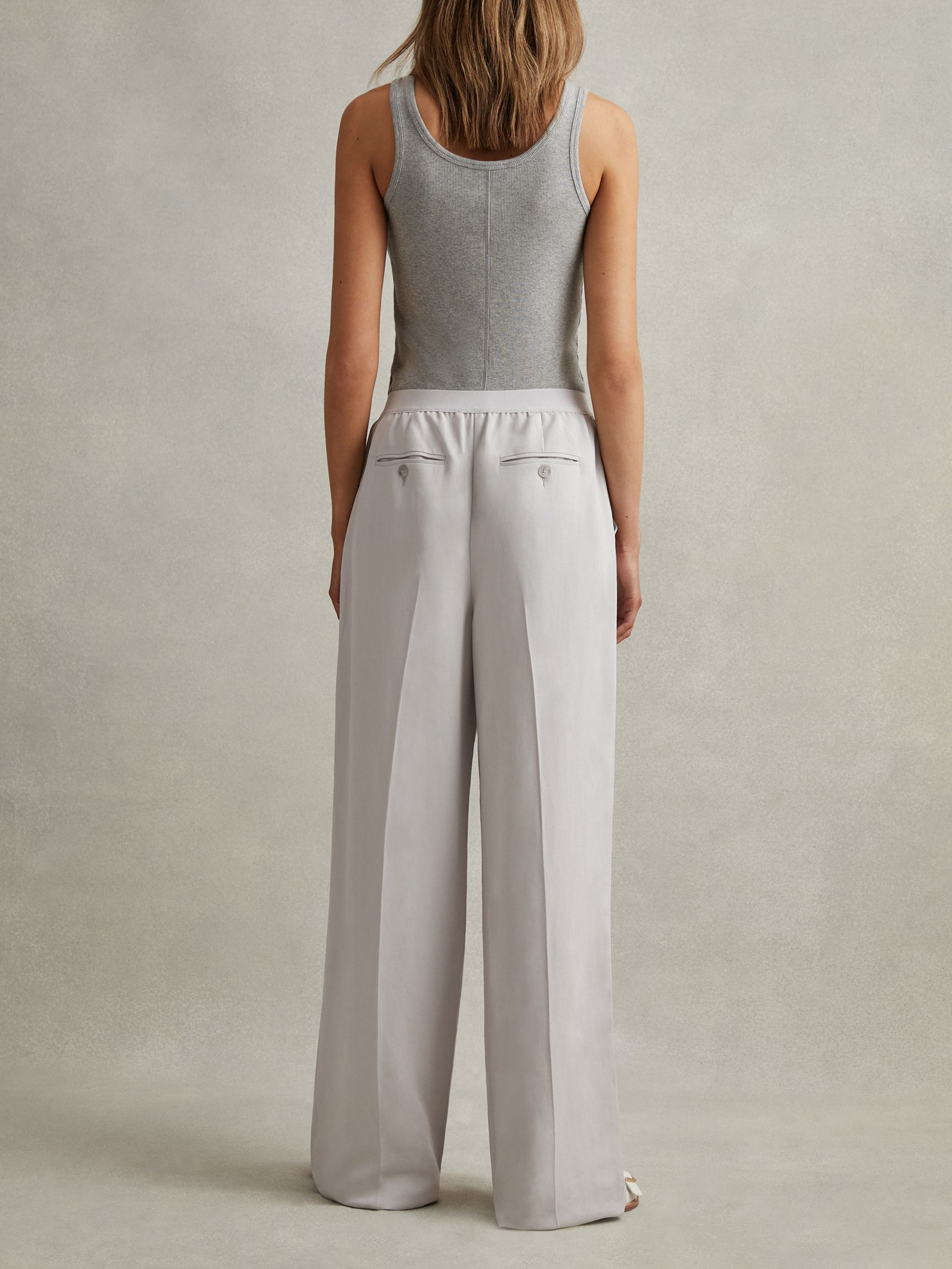 Lyocell-Linen Wide Leg Trousers in Light Blue