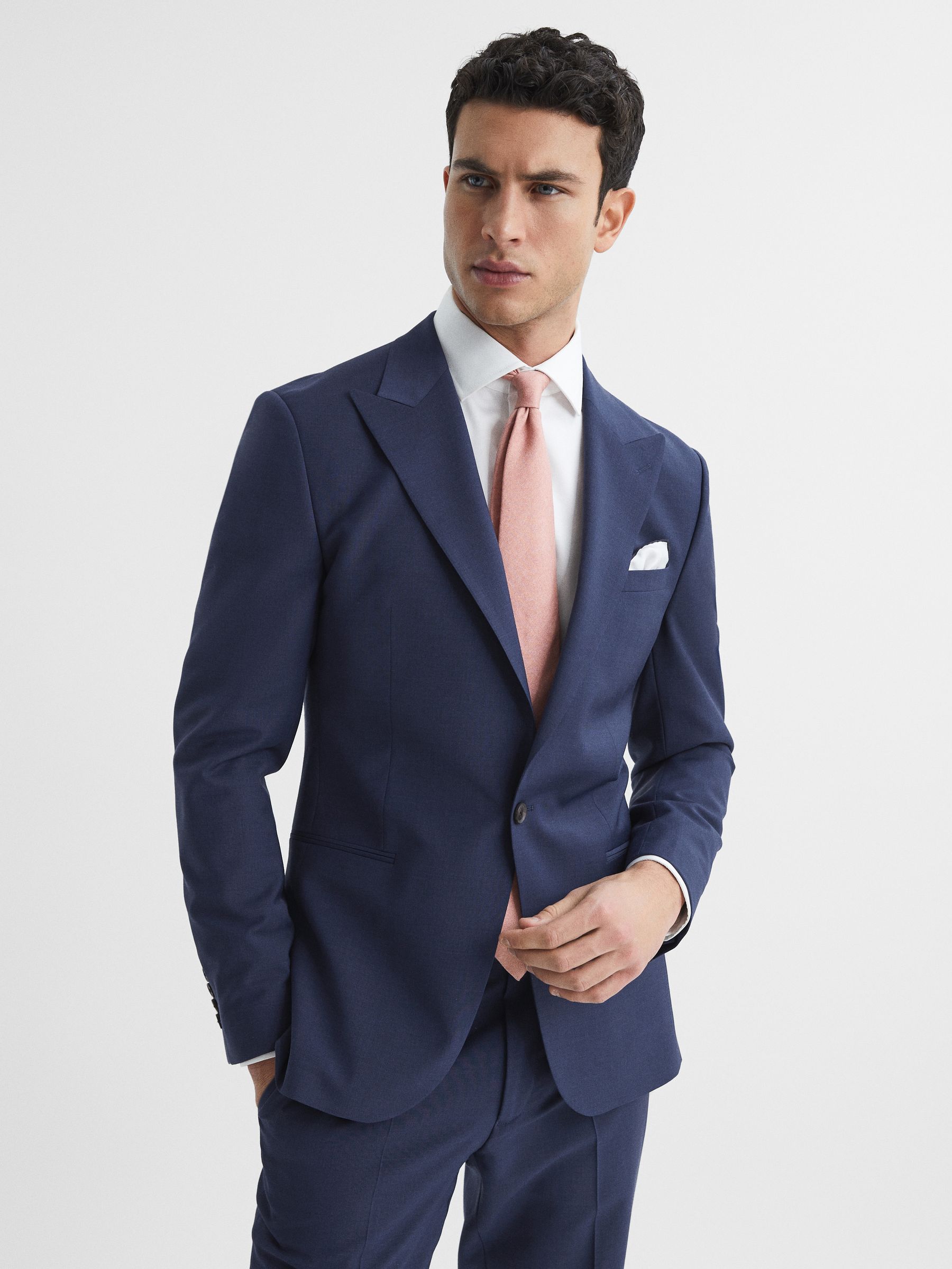 Slim Fit Single Breasted Wool Blend Blazer in Bright Blue