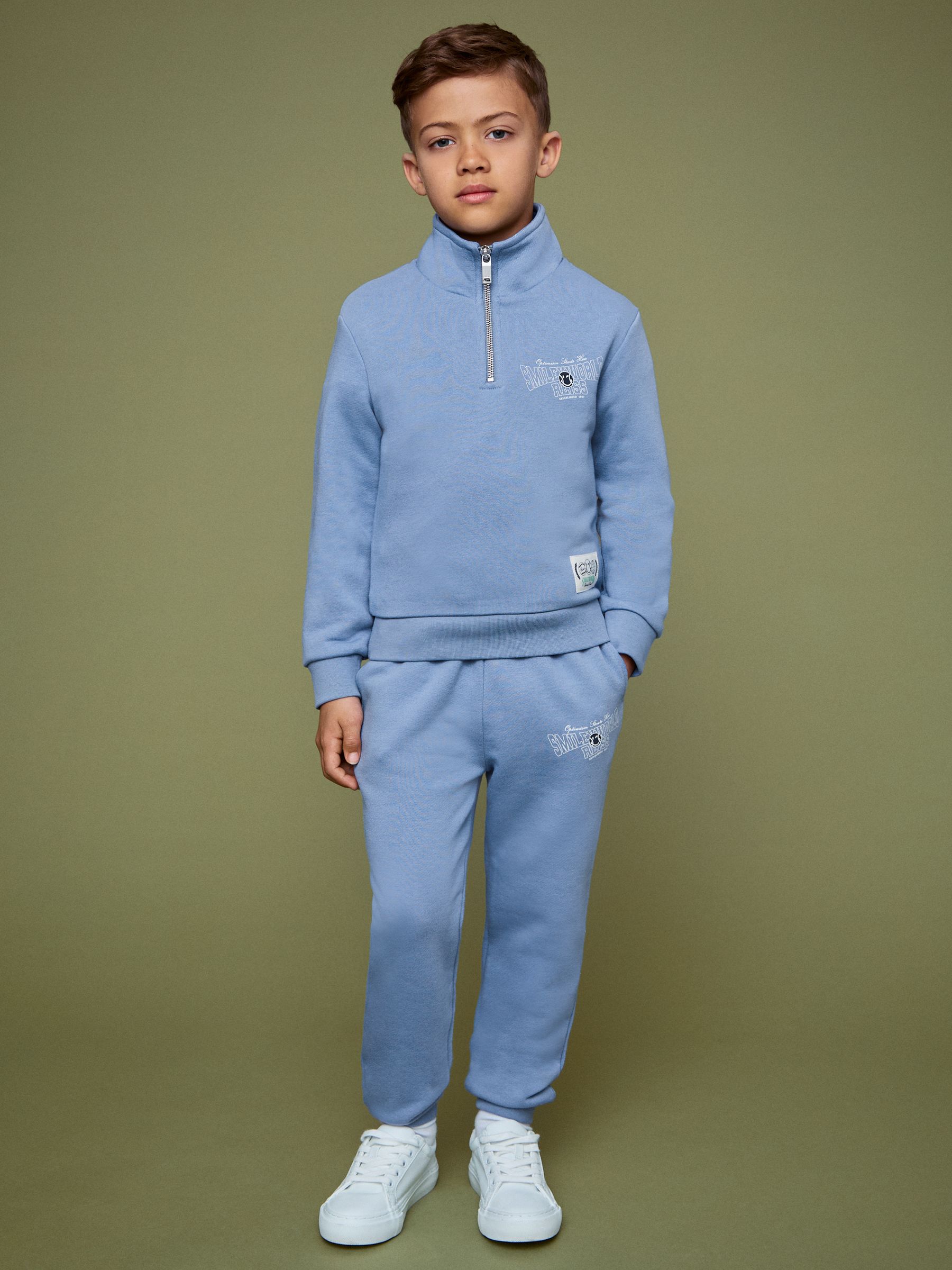 13-14 yrs SmileyWorld | Reiss Half-Zip Sweatshirt Unisex Fit in Blue