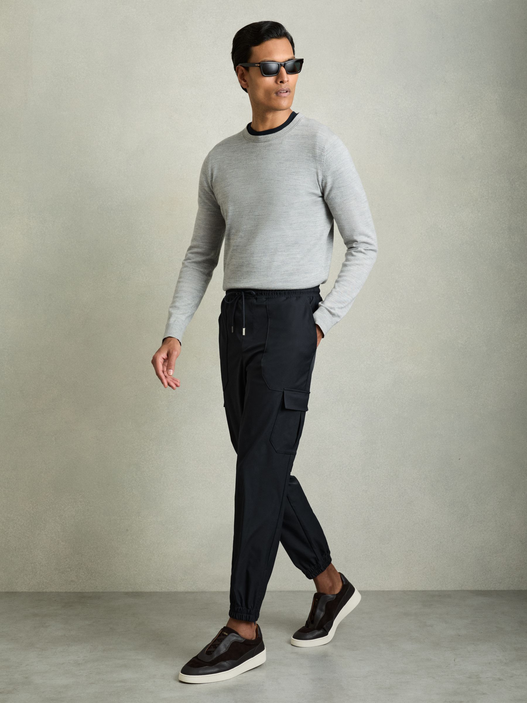 Technical Cargo Drawstring Trousers in Navy
