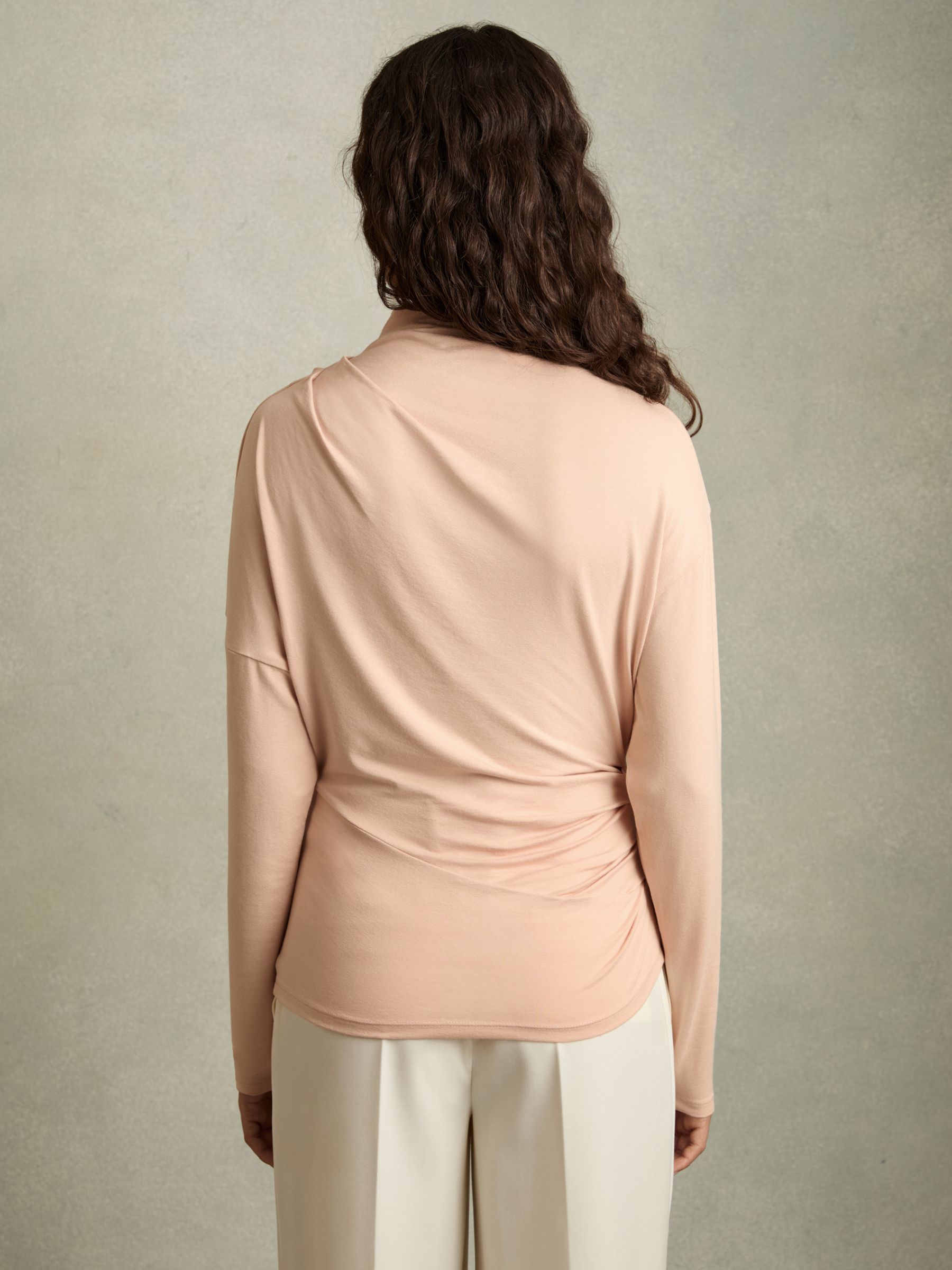 Draped Jersey Long-Sleeve Top in Blush