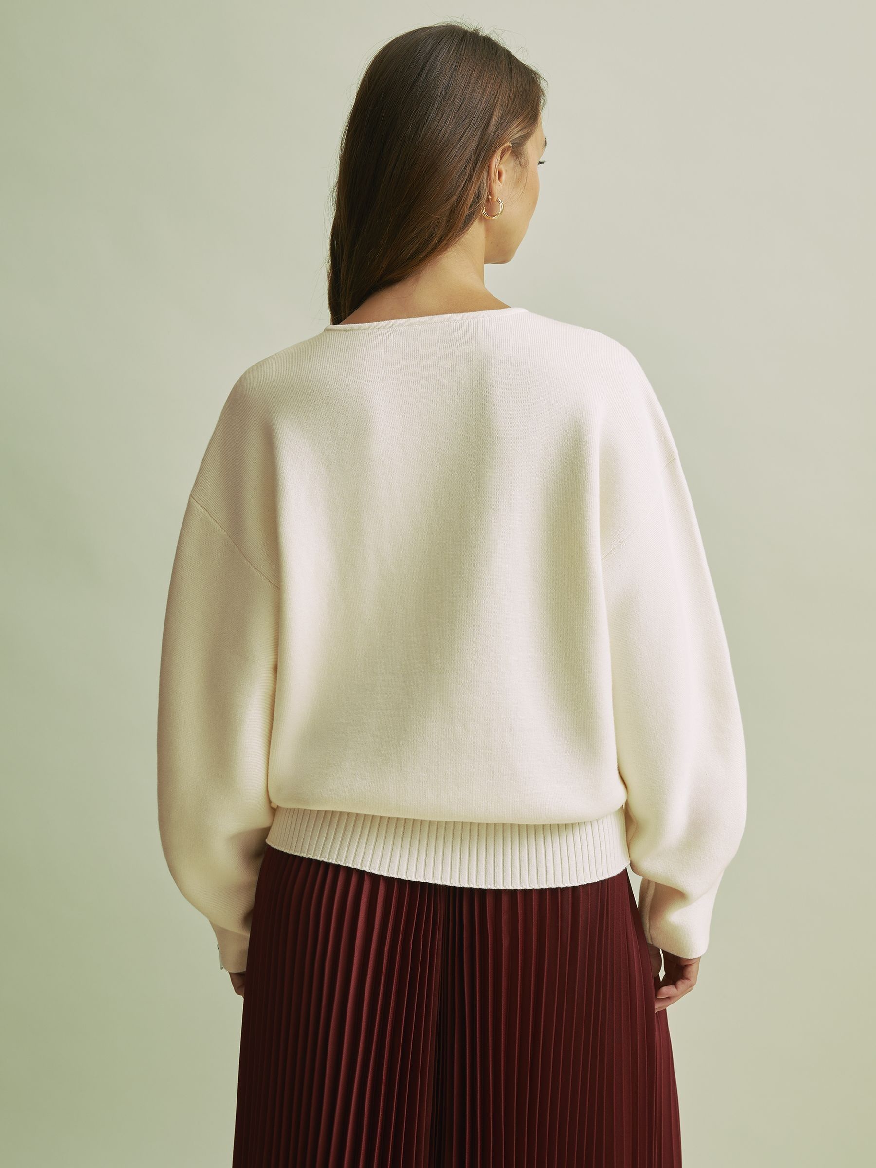 Florere Wool Blend Boxy Blouson Sleeve Jumper in Vanilla