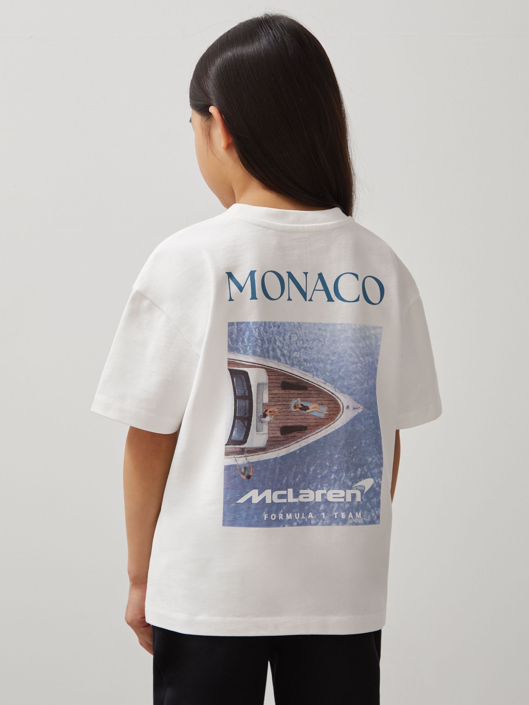 Unisex Fit McLaren F1 Team Monaco GP T-Shirt in White/Blue
