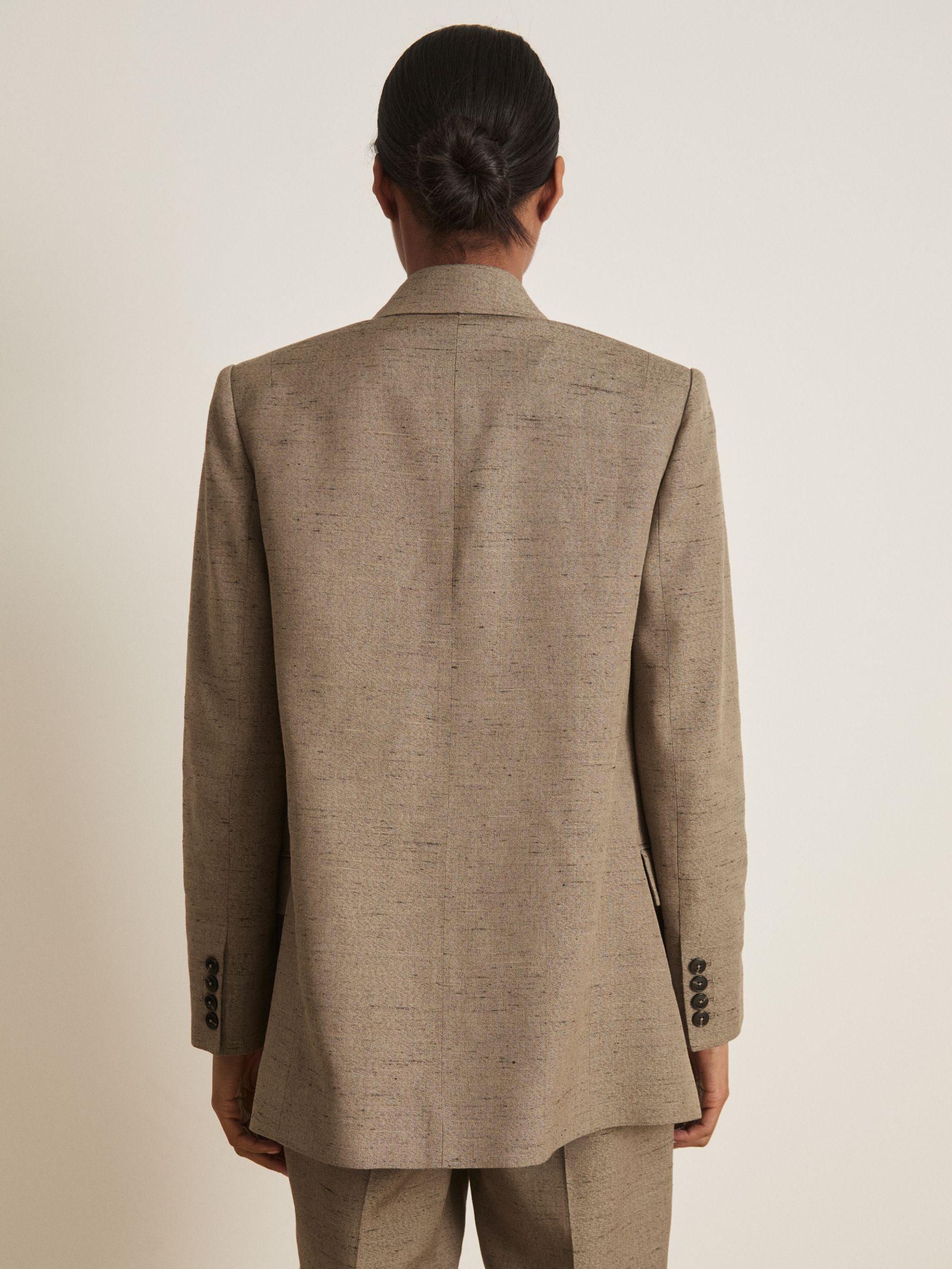Atelier Double-Breasted Suit Jacket With Linen in Grey
