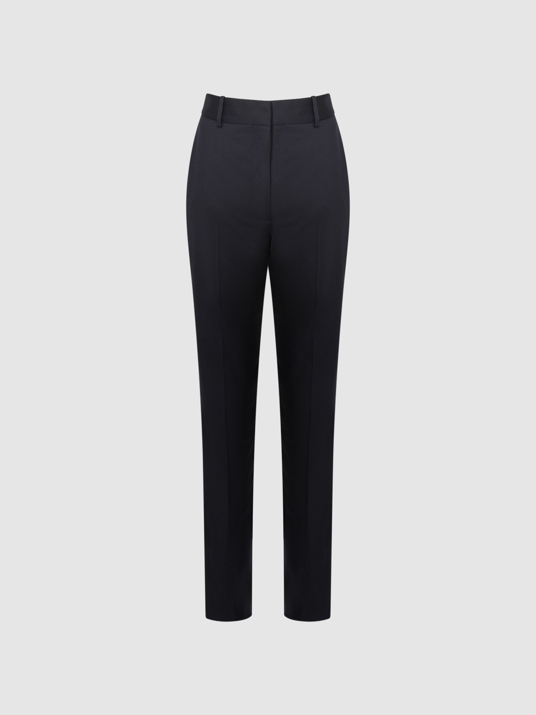 Wool Blend Tapered Suit Trousers in Navy