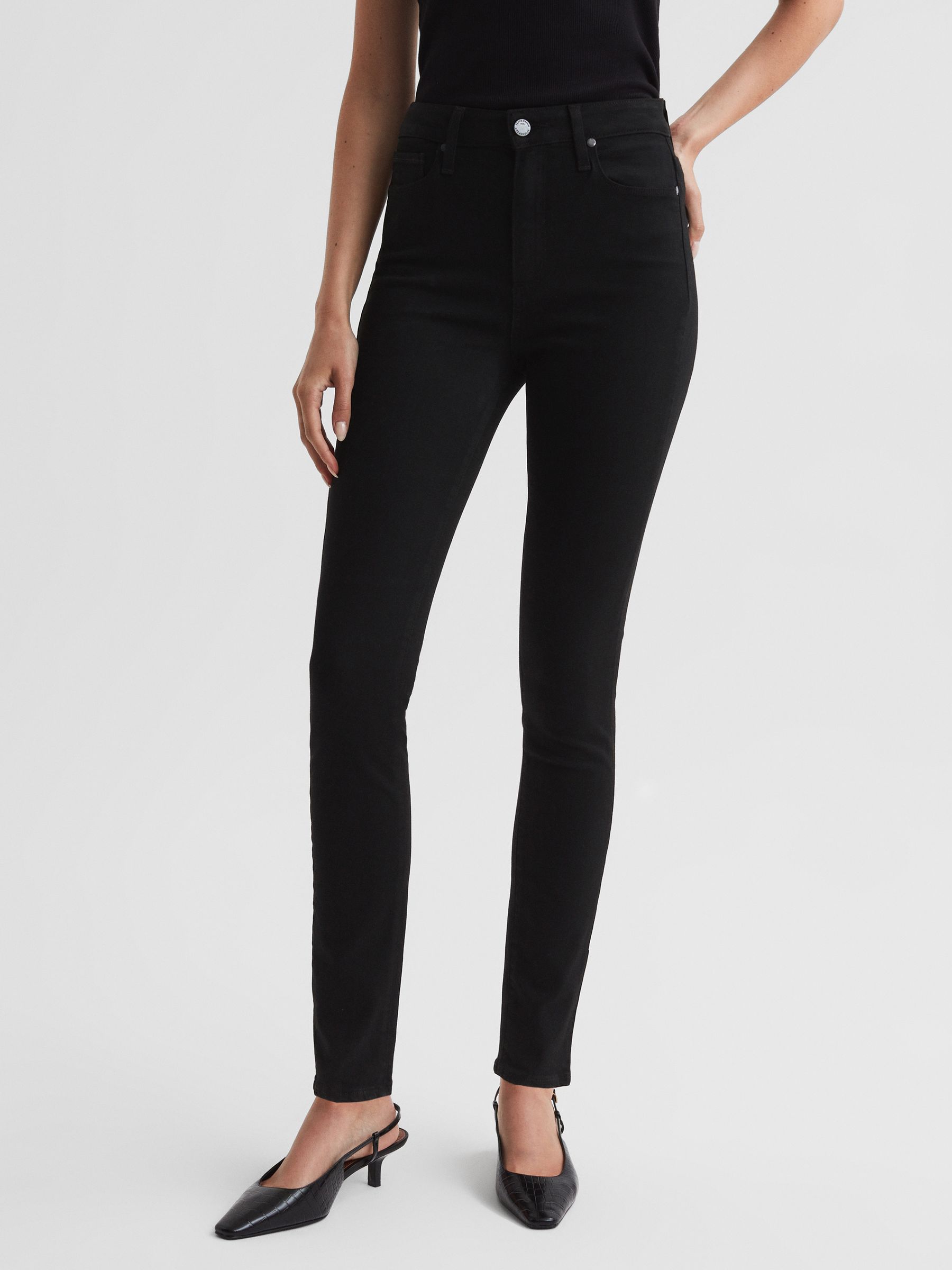 Paige Skinny High Rise Jeans in Black Shadow