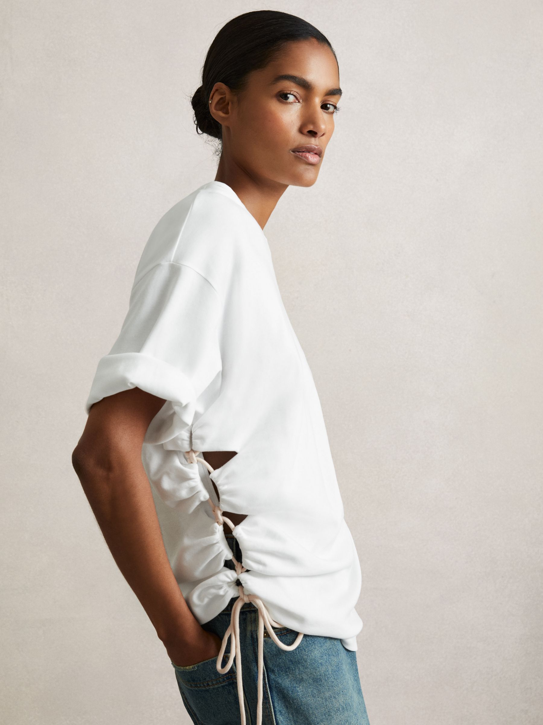 Atelier Cotton Cut-Out Rope-Cord Top in White