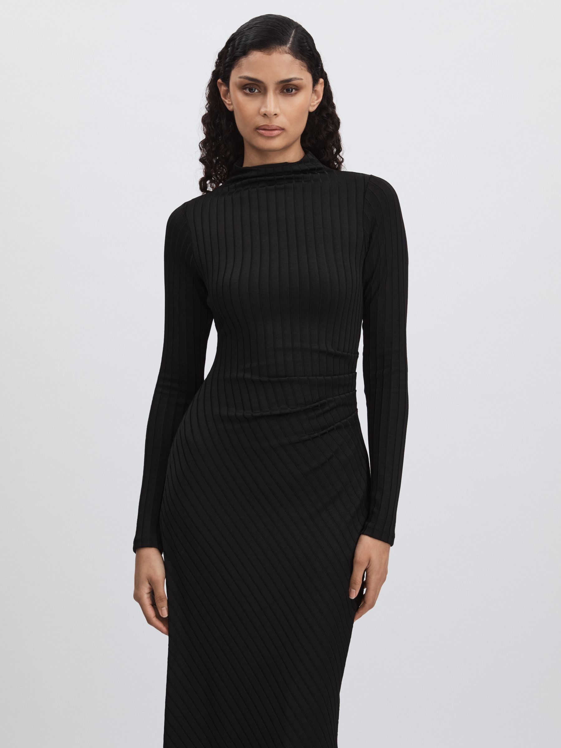 Good American Rib-Knit Midi Dress in Black