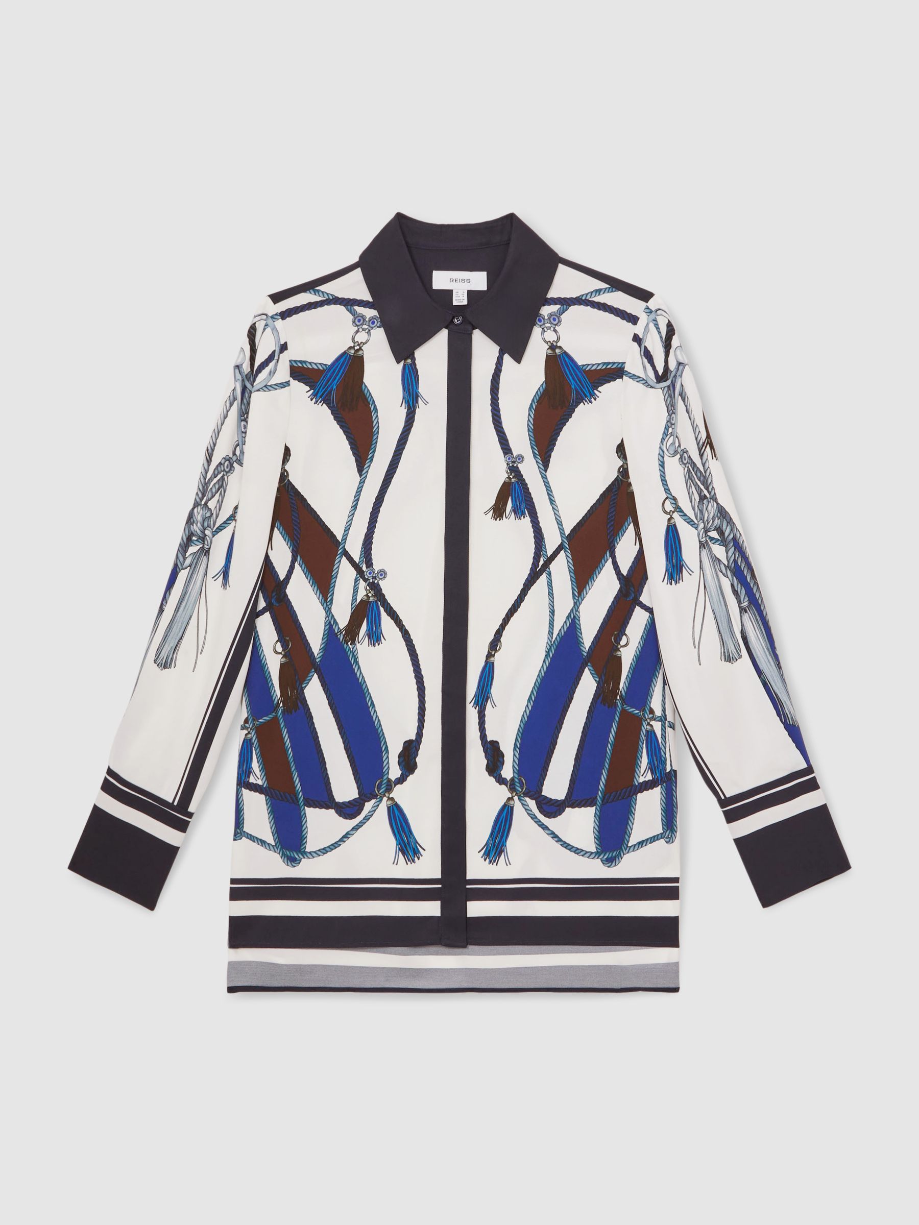 Scarf Print Colourblock Shirt in Navy