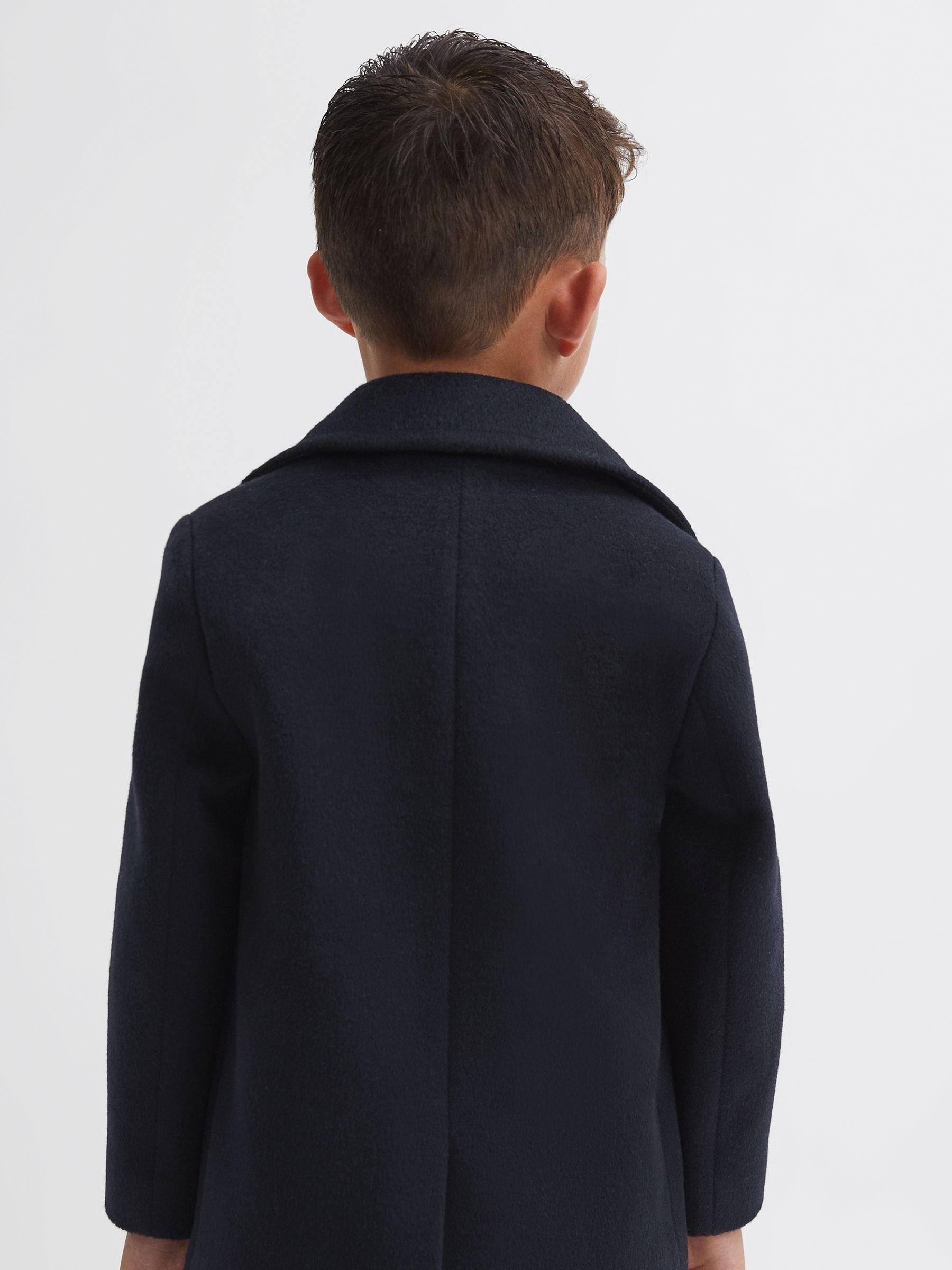 9-13 yrs Wool Blend Twill Double Breasted Coat in Navy