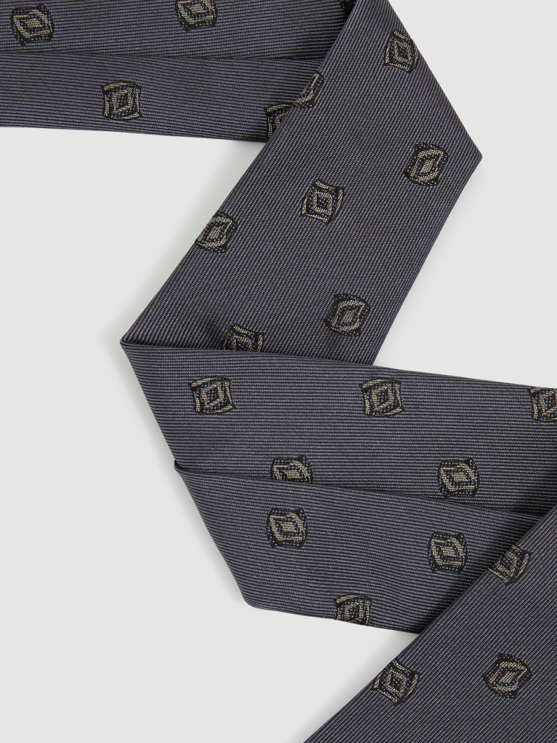 Silk Blend Jacquard Tie in Steel Blue