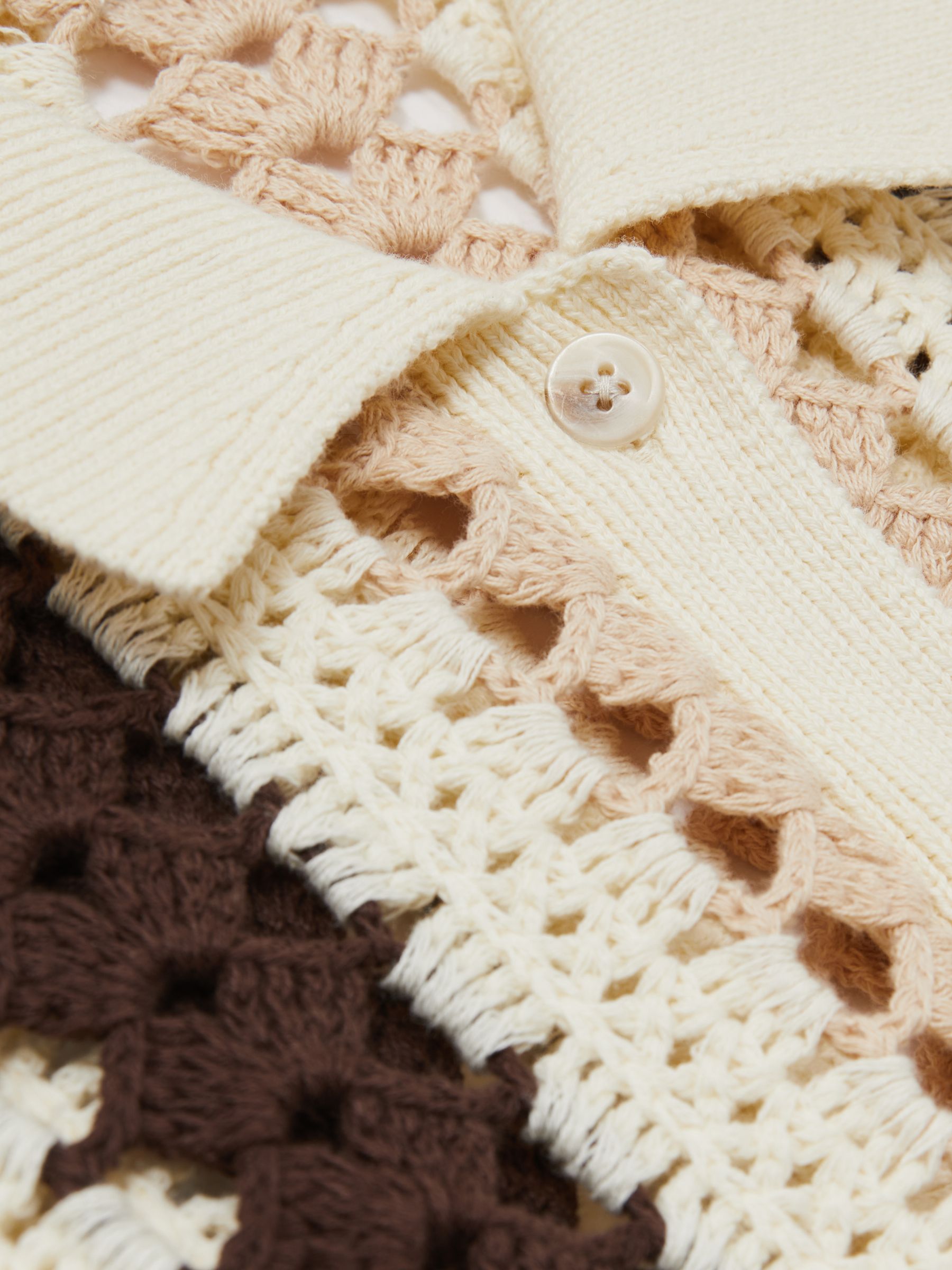 Cotton Crochet Striped Shirt in Cream/Brown