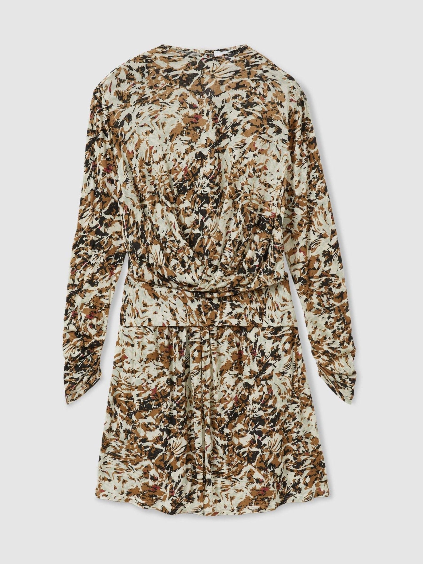 Wool-Blend Floral-Print Jersey Dress in Khaki/Cream
