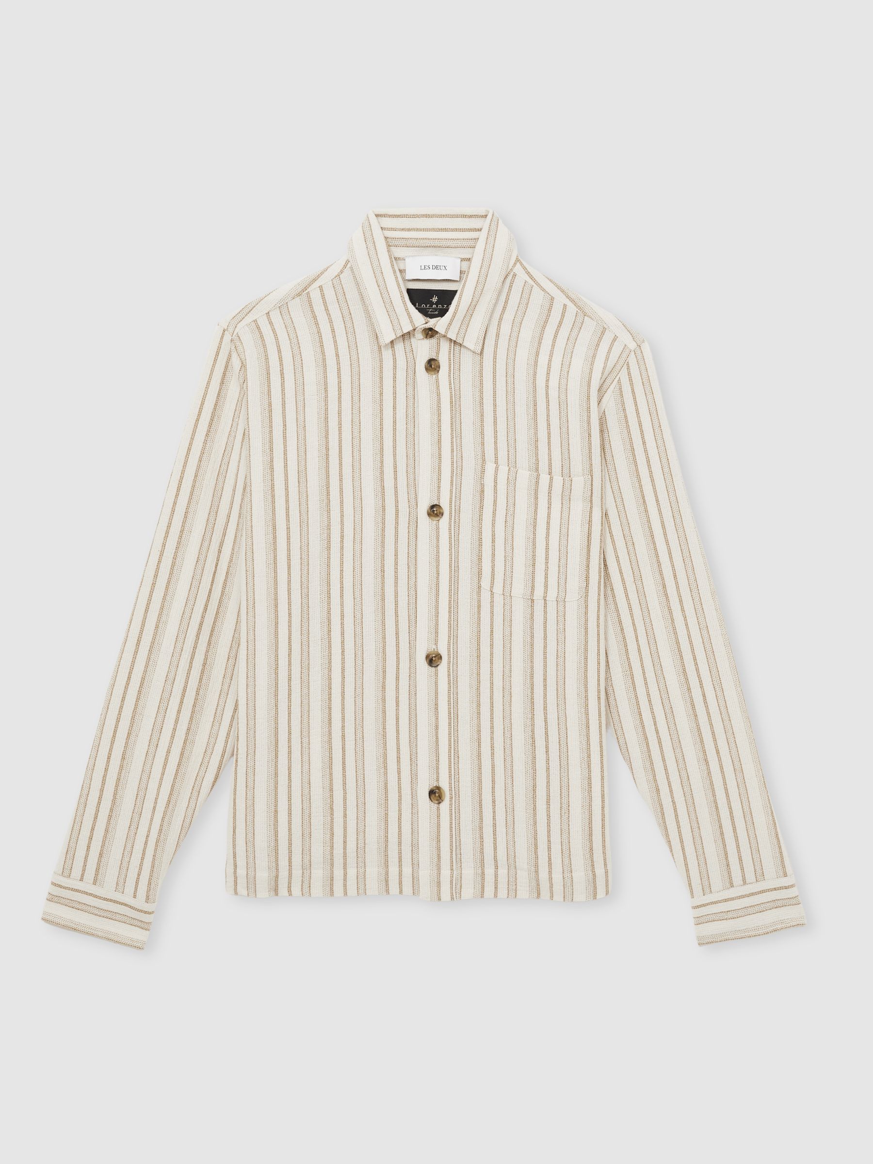 Les Deux Cotton-Blend Stripe Overshirt in Ivory