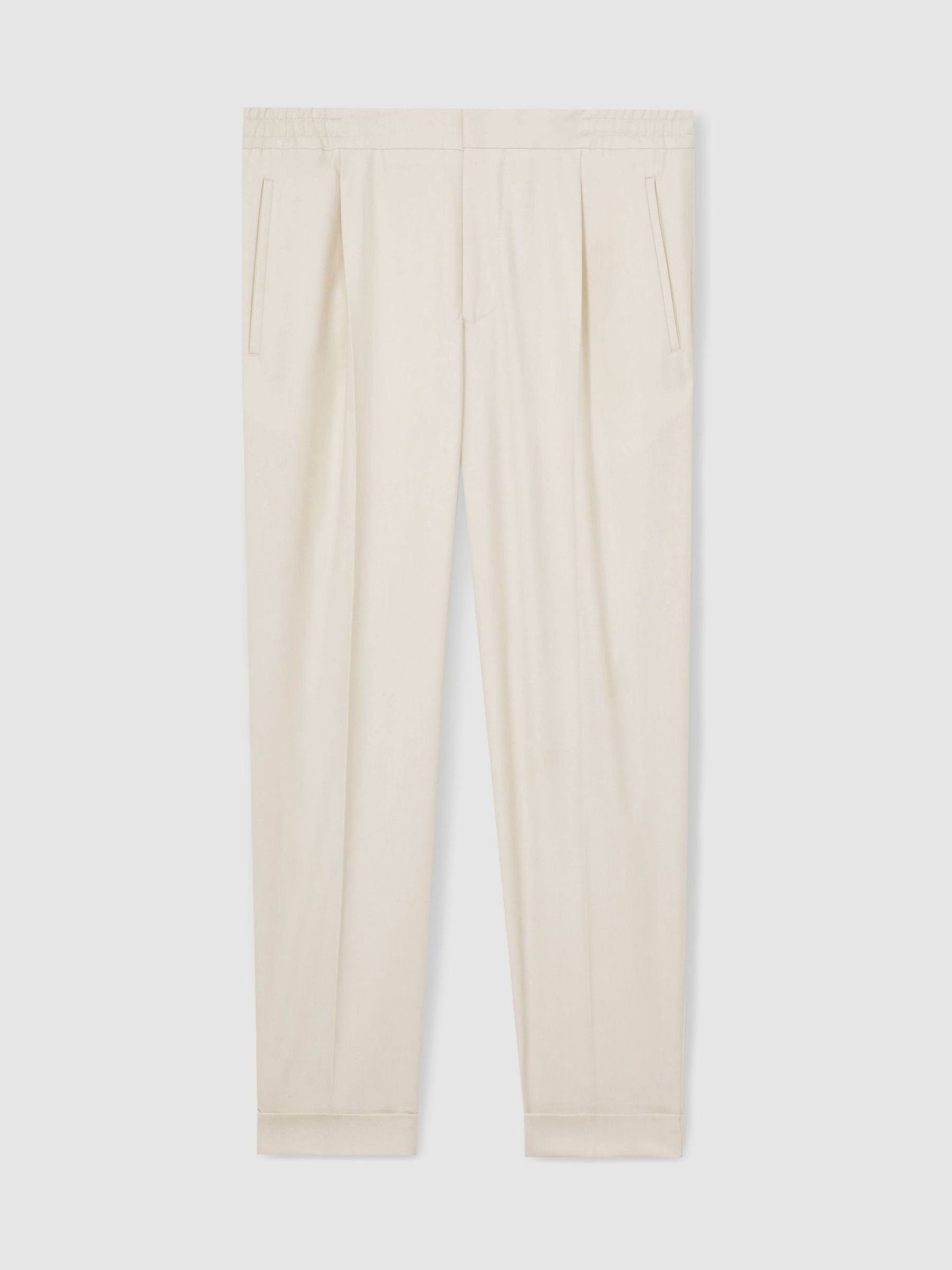 Relaxed Drawstring Trousers with Turn-Ups in Ecru