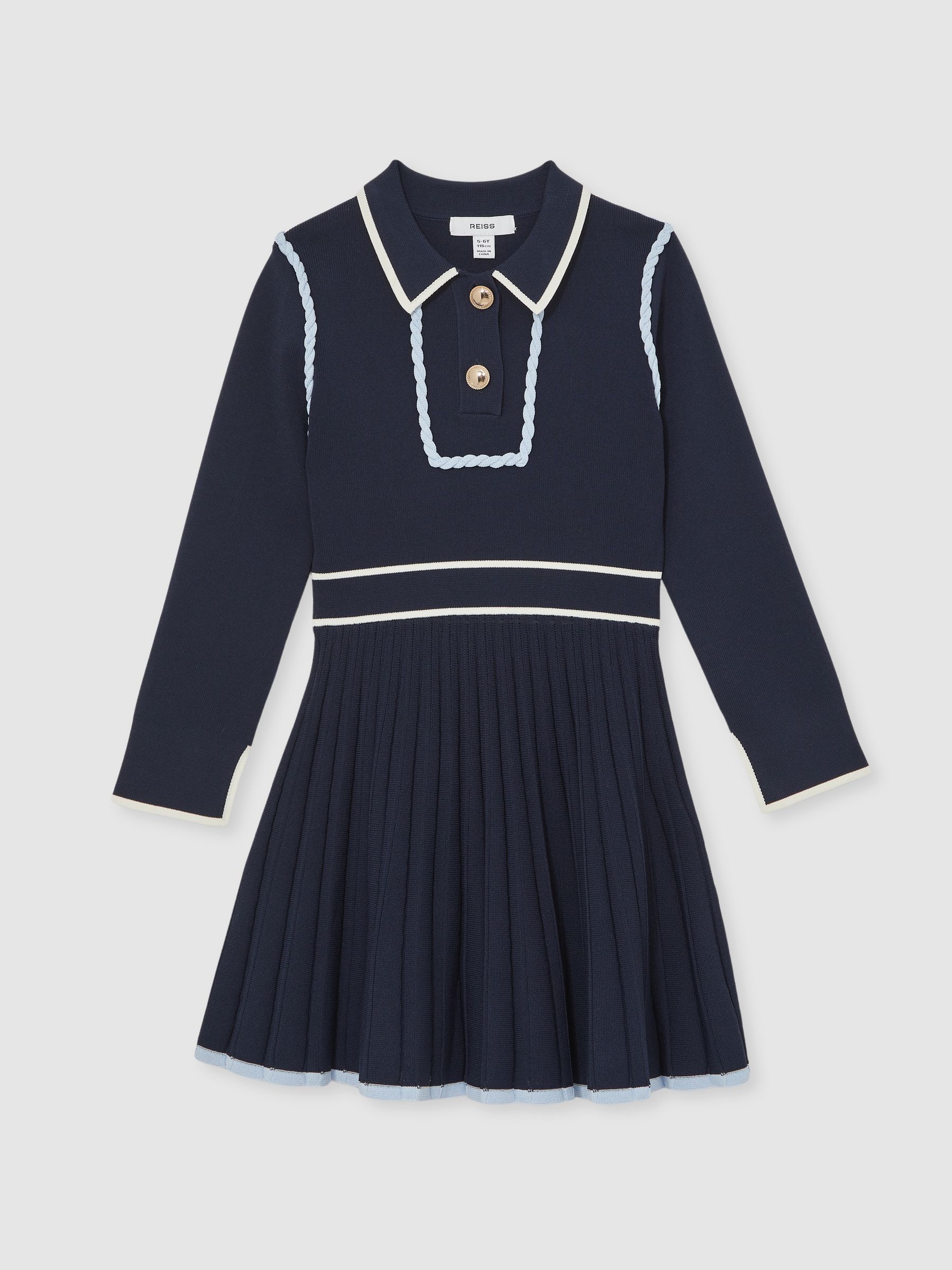 13-14 yrs Piped Knitted Skater Dress in Navy